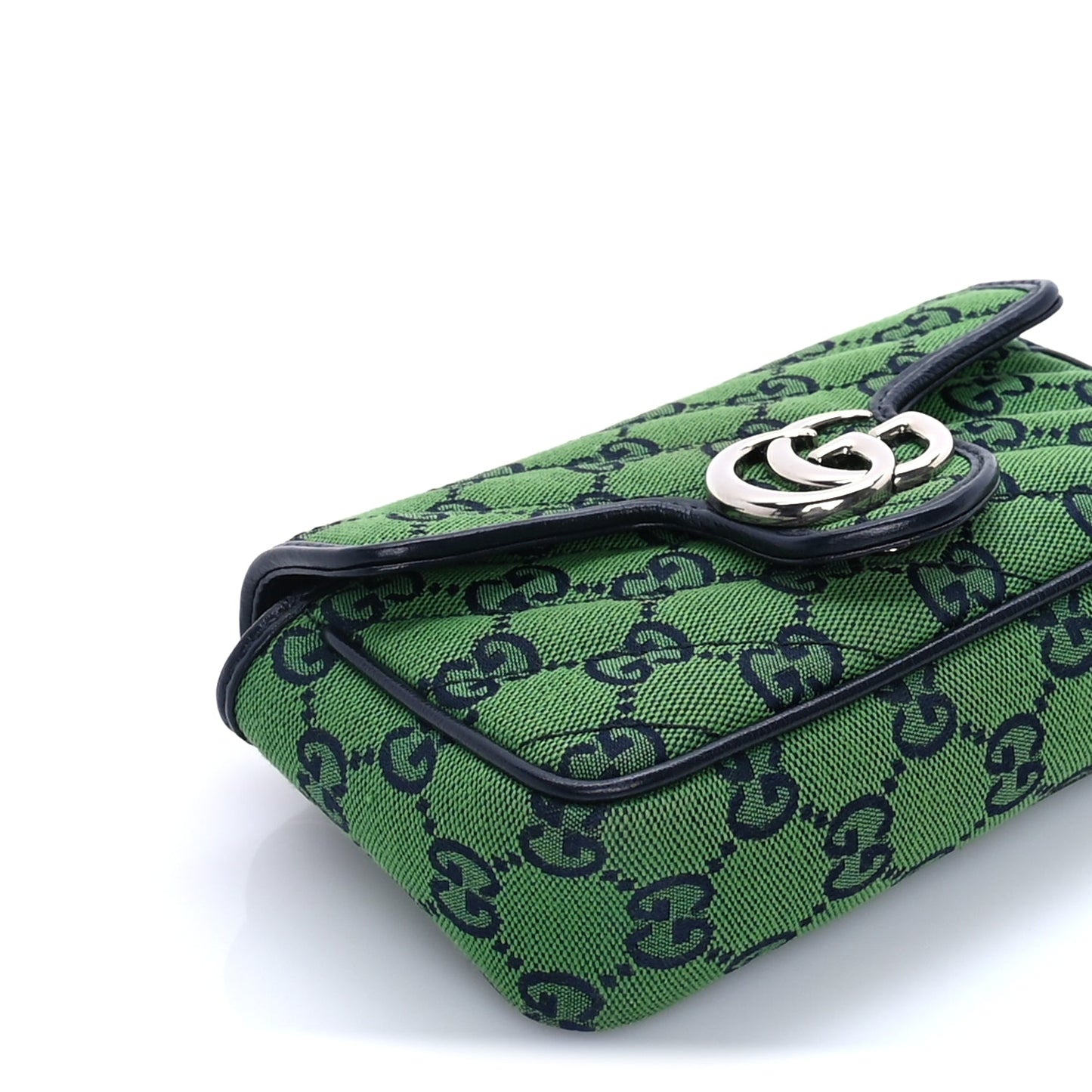 Gucci Monogram Multicolor Matelasse Diagonal Super Mini GG Marmont Shoulder Bag Green Blue
