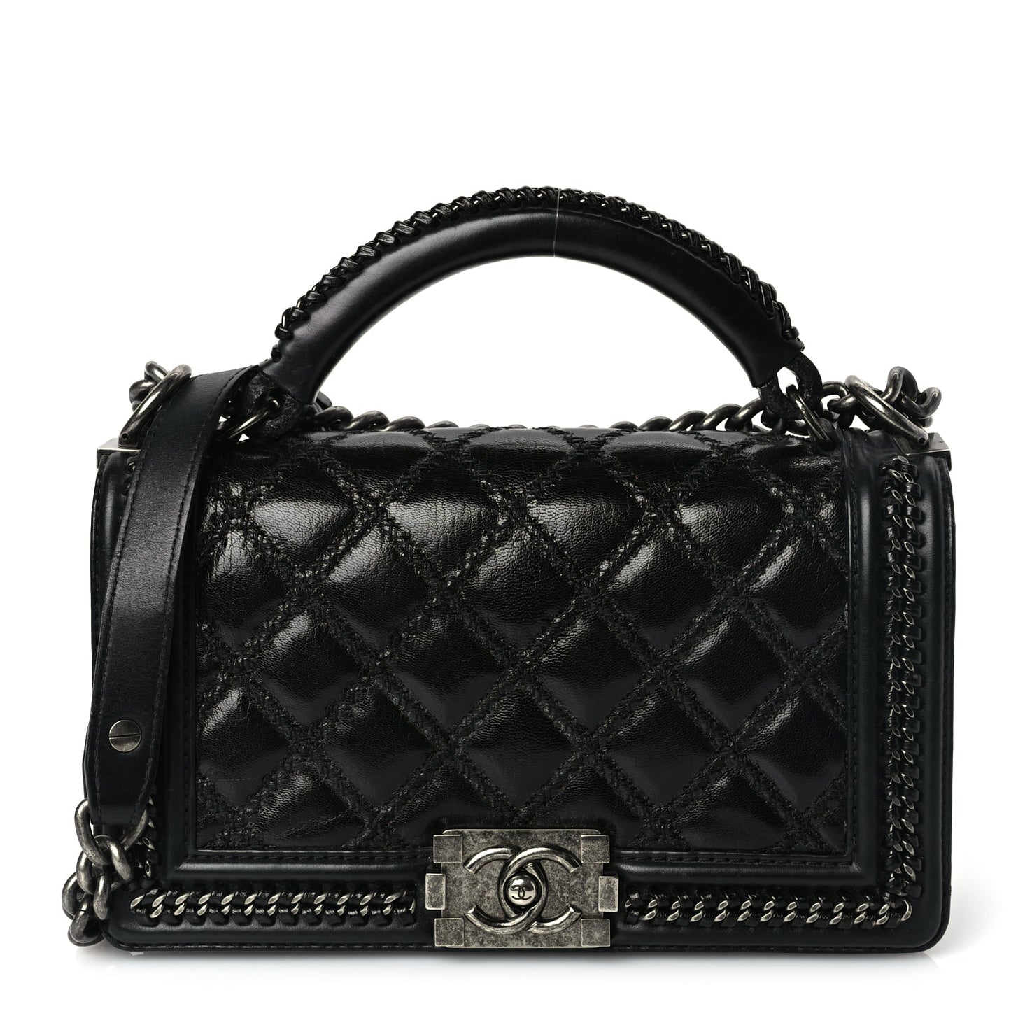 Chanel Goatskin Quilted Medium Boy Top Handle Flap Black