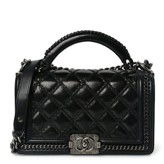Chanel Goatskin Quilted Medium Boy Top Handle Flap Black