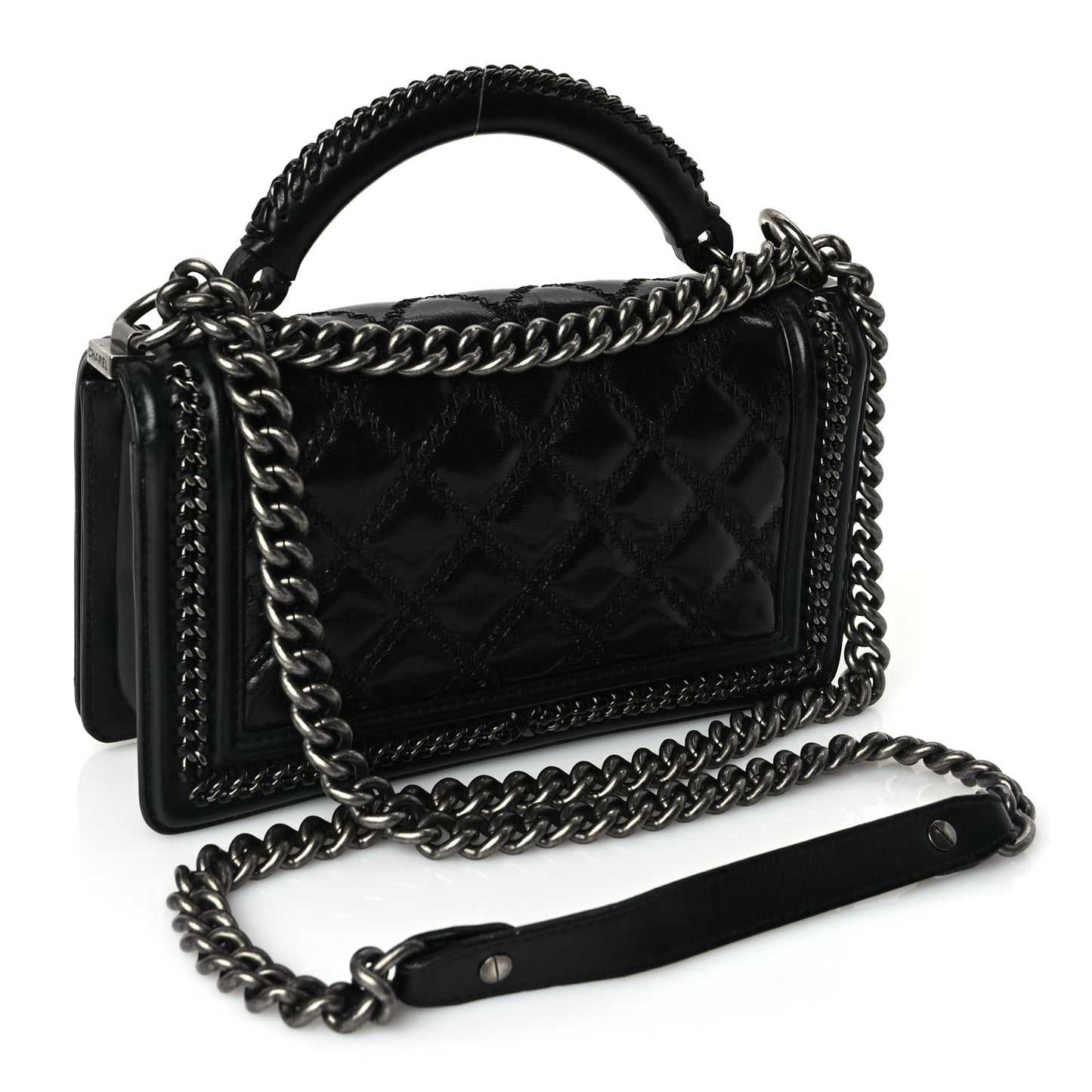 Chanel Goatskin Quilted Medium Boy Top Handle Flap Black
