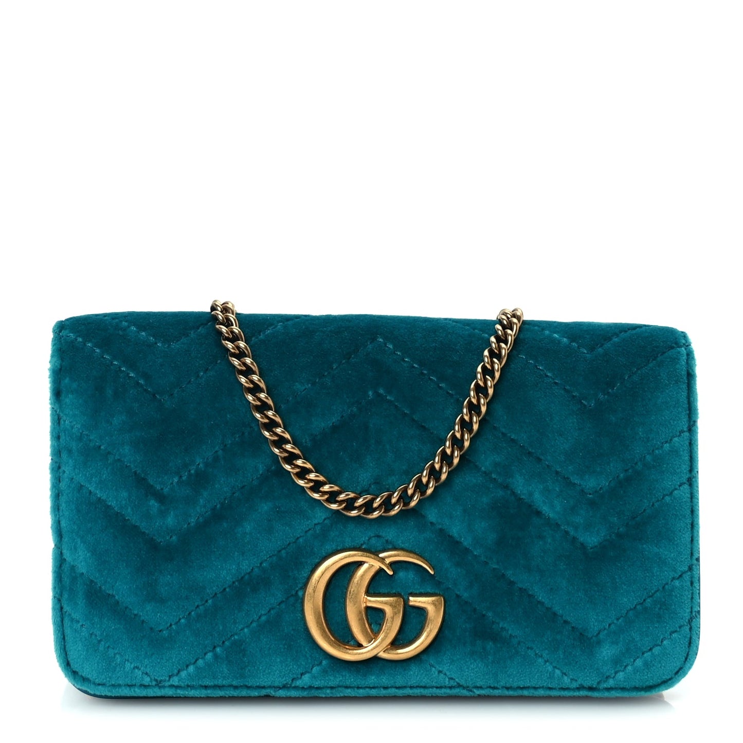 Gucci Velvet Matelasse GG Marmont Mini Bag Pavone Cyan