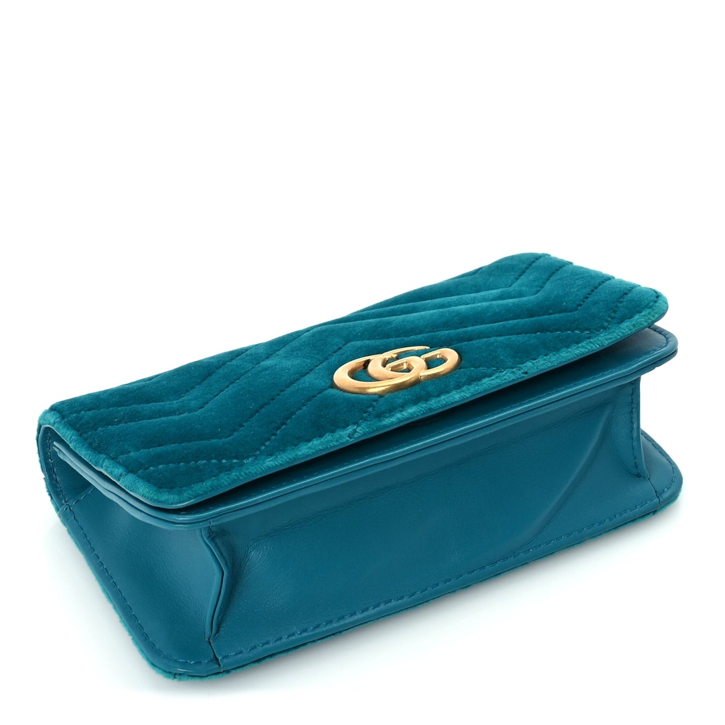 Gucci Velvet Matelasse GG Marmont Mini Bag Pavone Cyan