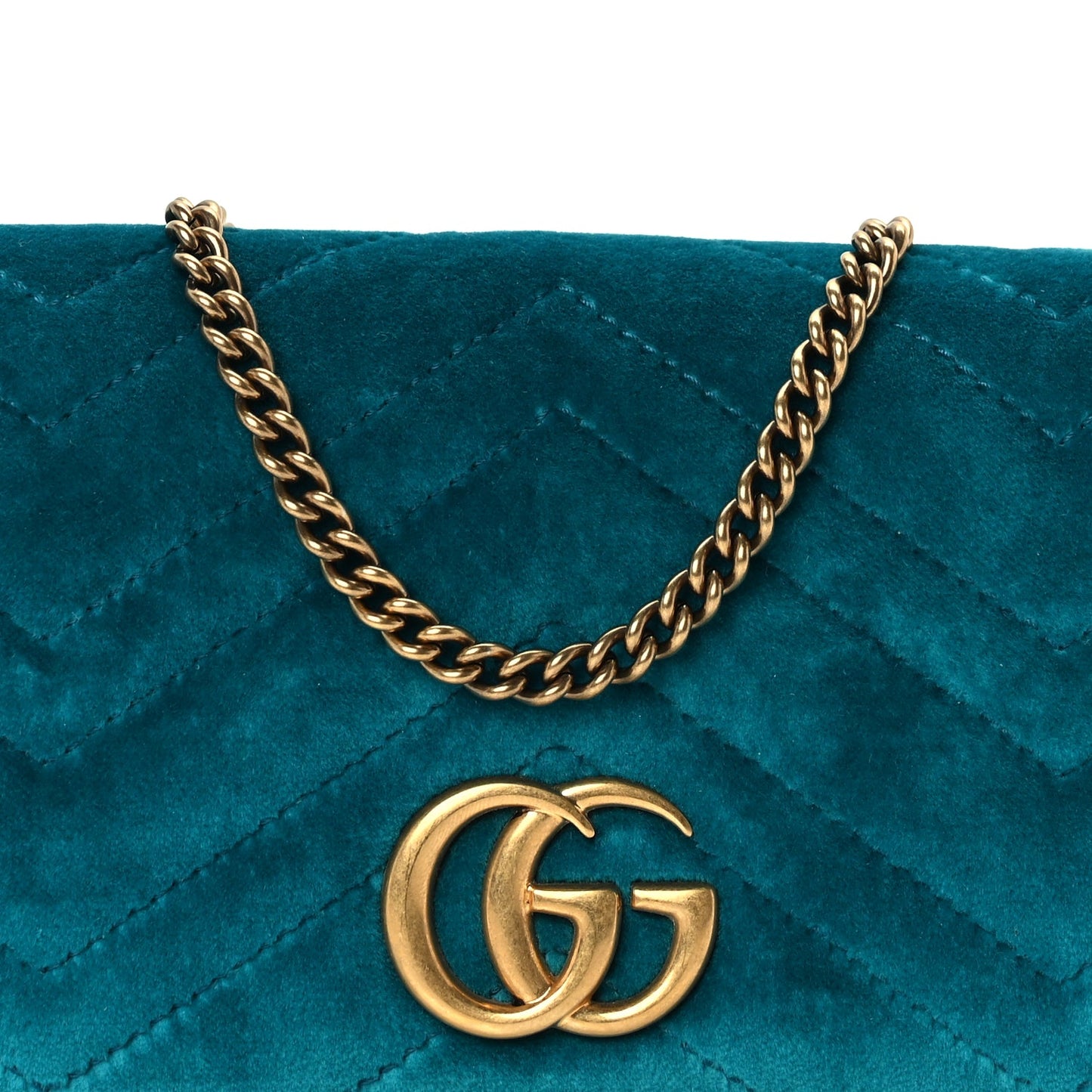Gucci Velvet Matelasse GG Marmont Mini Bag Pavone Cyan