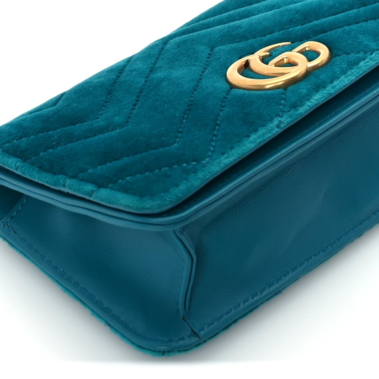 Gucci Velvet Matelasse GG Marmont Mini Bag Pavone Cyan