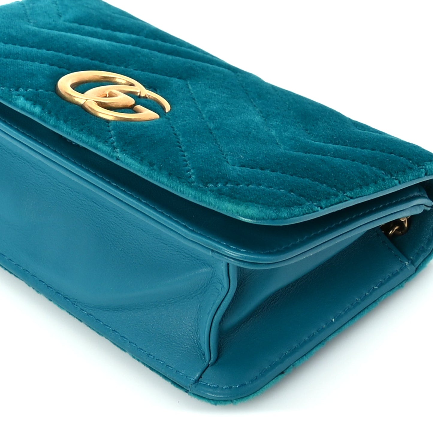 Gucci Velvet Matelasse GG Marmont Mini Bag Pavone Cyan
