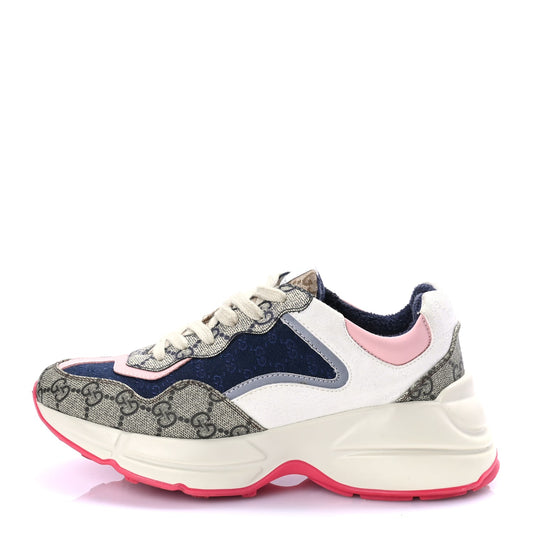 Gucci GG Supreme Monogram Mix Monogram Womens Rhyton Sneakers London Blue Beige Pale Pink