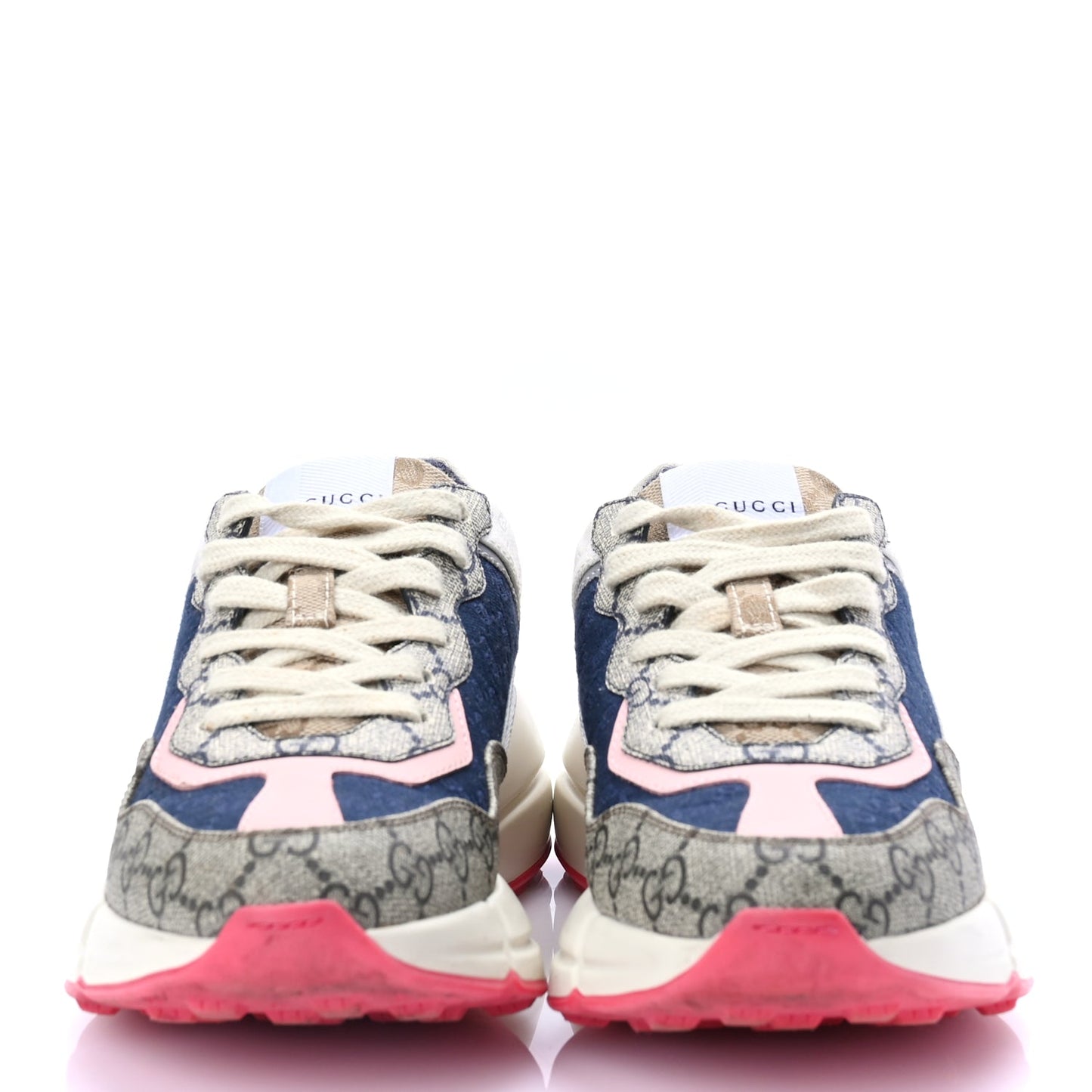 Gucci GG Supreme Monogram Mix Monogram Womens Rhyton Sneakers London Blue Beige Pale Pink