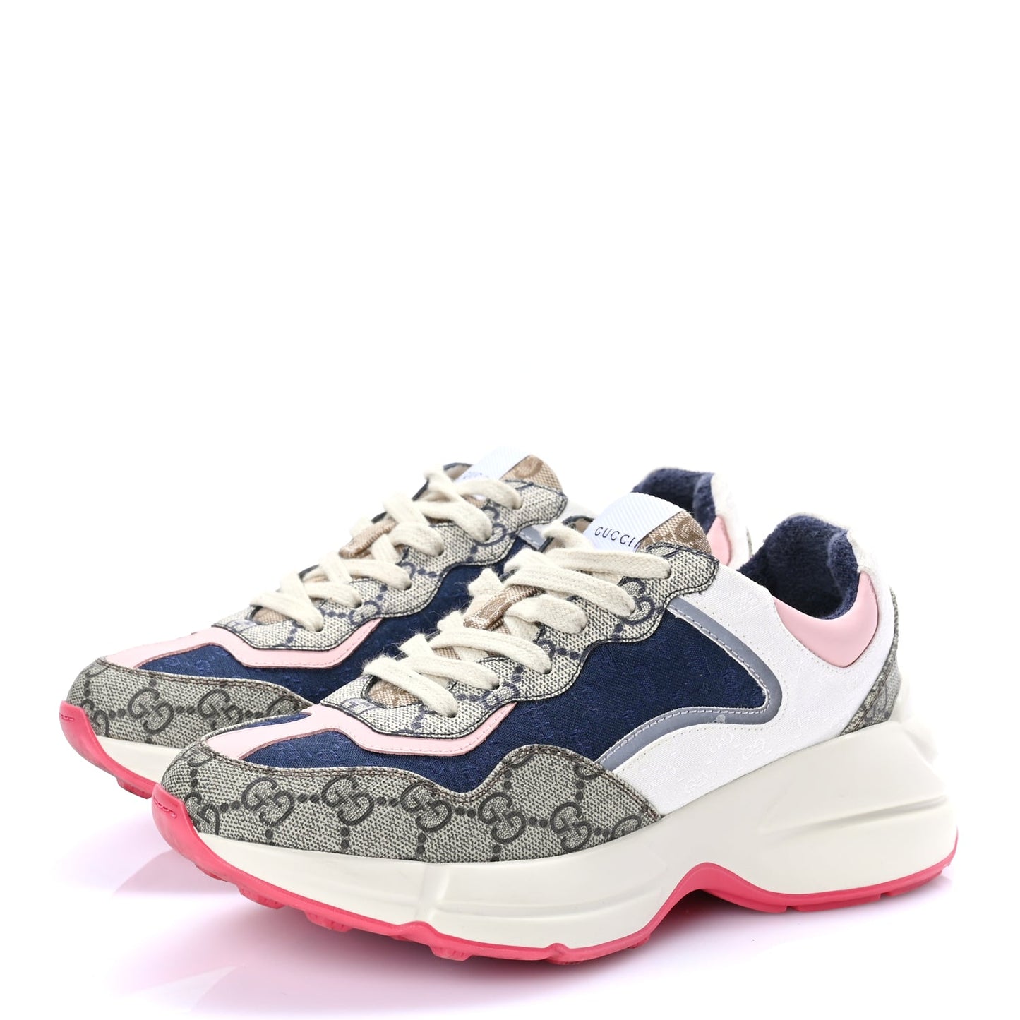 Gucci GG Supreme Monogram Mix Monogram Womens Rhyton Sneakers London Blue Beige Pale Pink