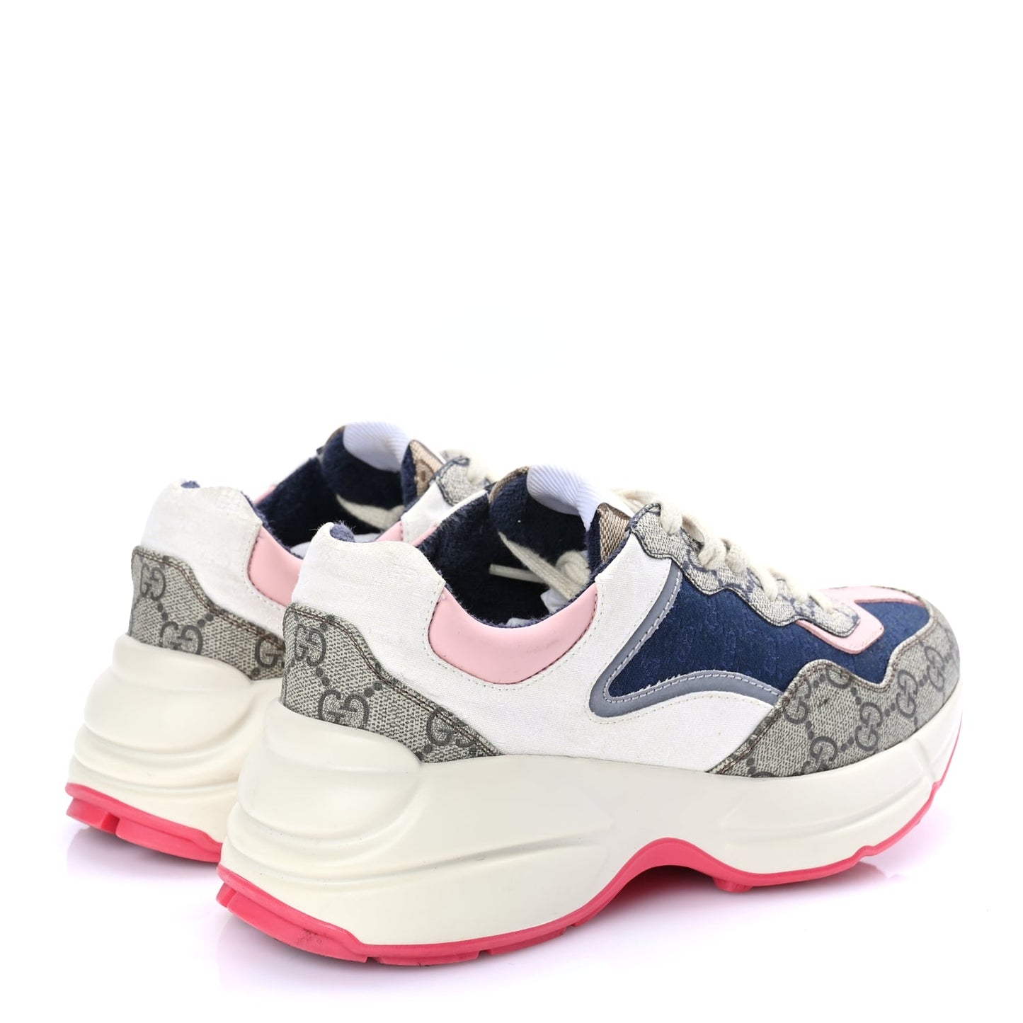 Gucci GG Supreme Monogram Mix Monogram Womens Rhyton Sneakers London Blue Beige Pale Pink