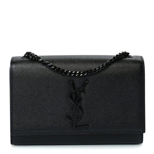 Saint Laurent Grain De Poudre Small Monogram Monochrome Kate Satchel  Black