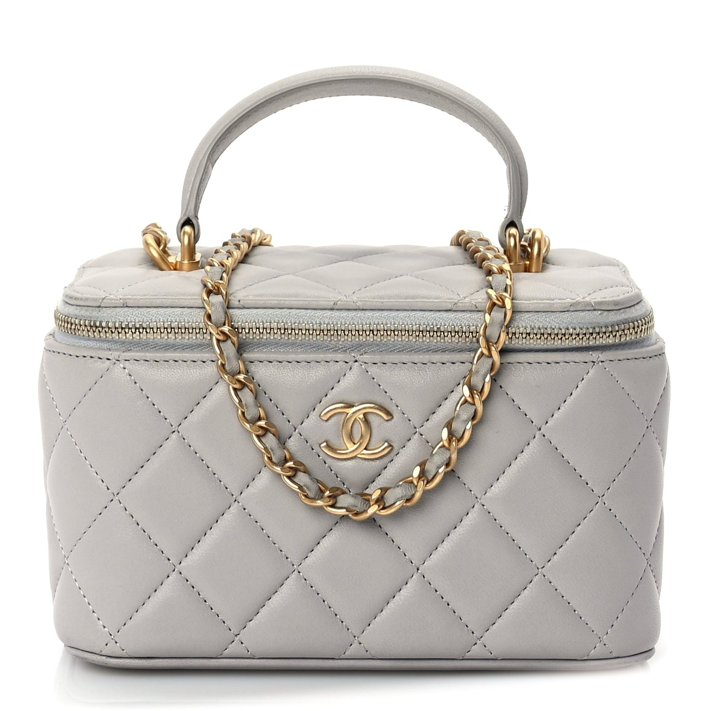 Chanel Lambskin Quilted Small Top Handle Vanity Case With Chain