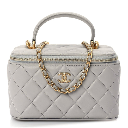 Chanel Lambskin Quilted Small Top Handle Vanity Case With Chain