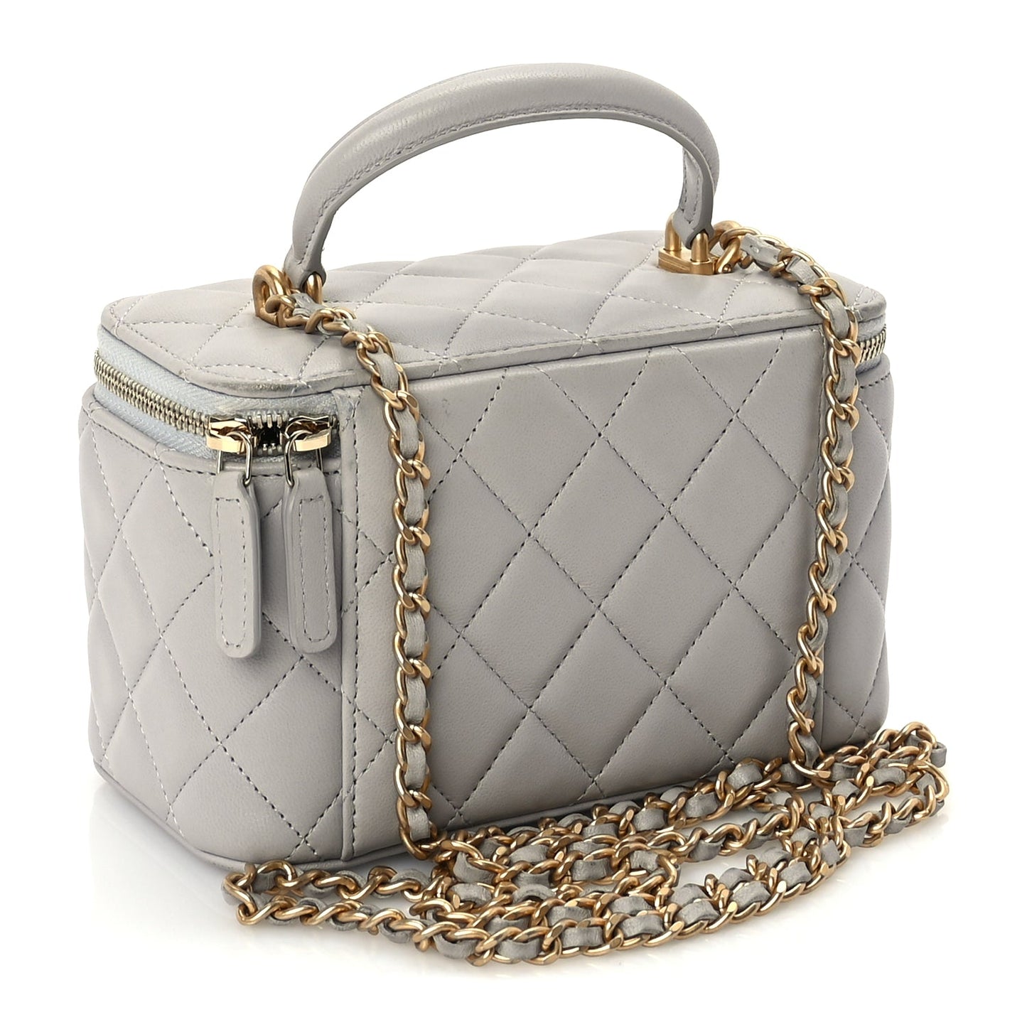 Chanel Lambskin Quilted Small Top Handle Vanity Case With Chain