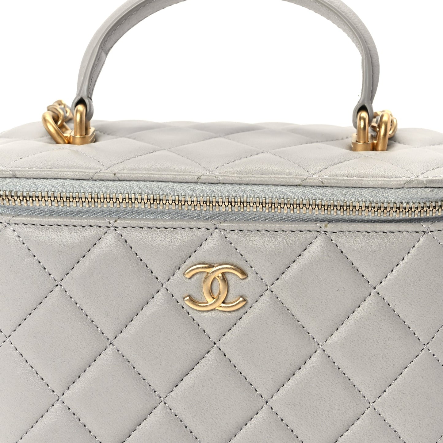 Chanel Lambskin Quilted Small Top Handle Vanity Case With Chain