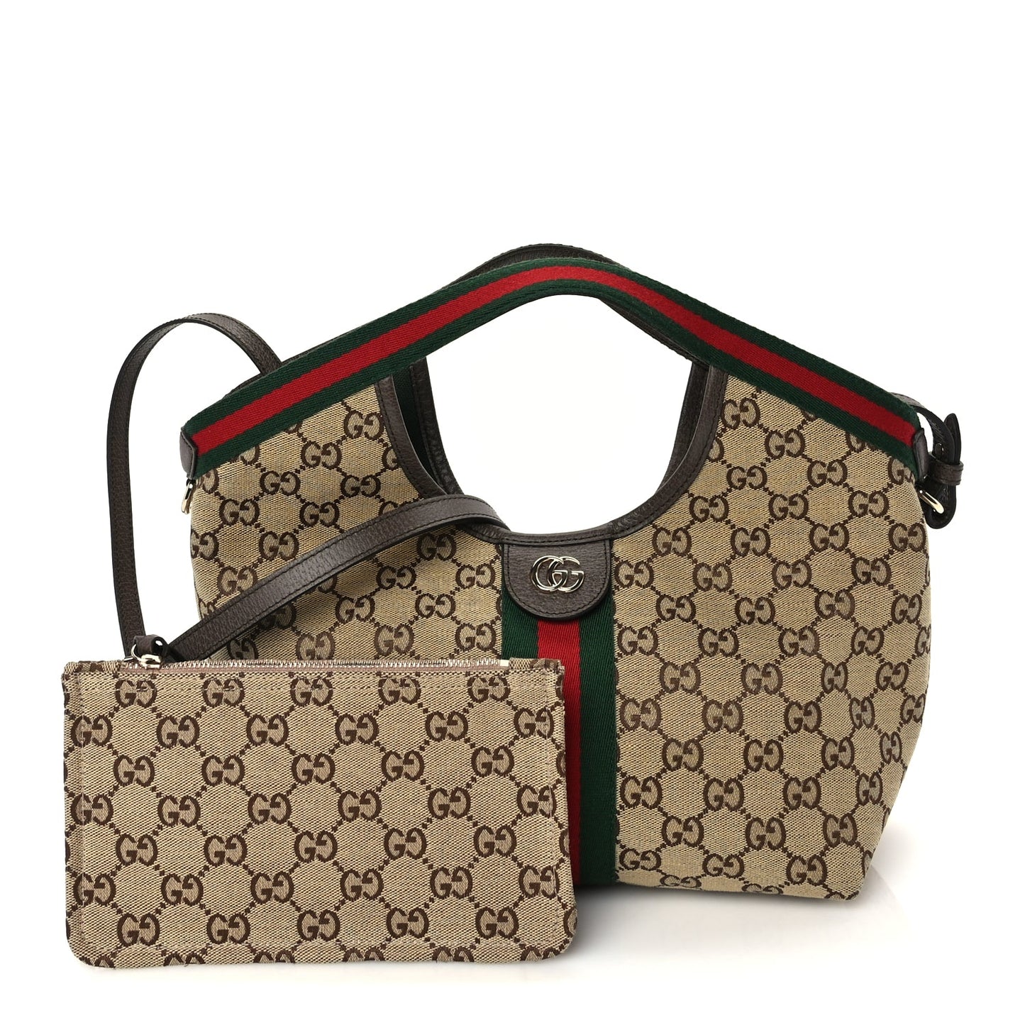 Gucci Monogram Web Small Giglio Tote Beige  Dark Brown