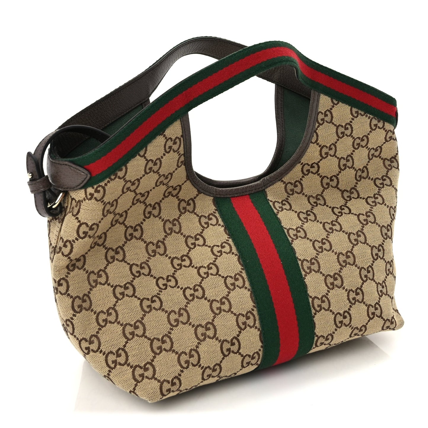 Gucci Monogram Web Small Giglio Tote Beige  Dark Brown