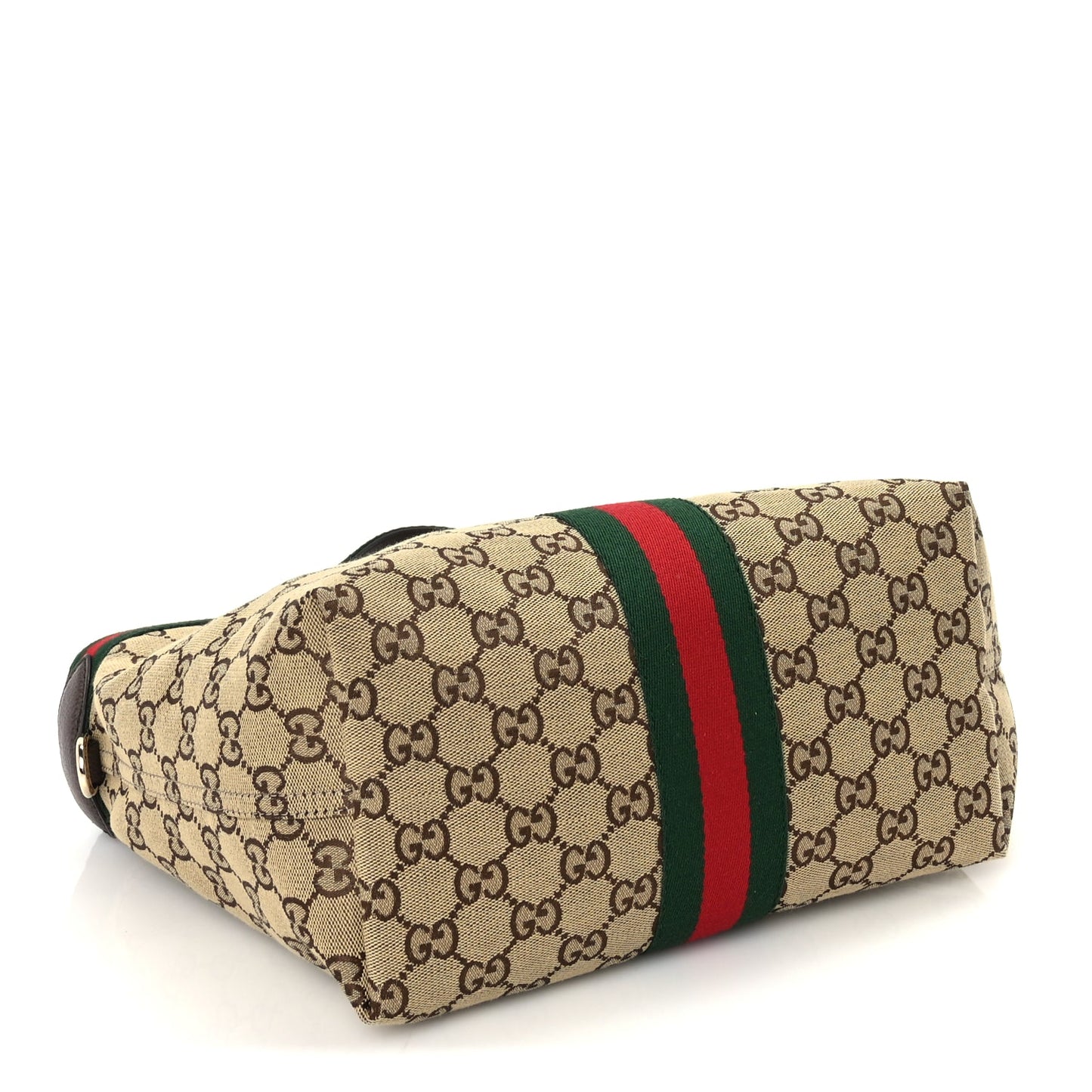 Gucci Monogram Web Small Giglio Tote Beige  Dark Brown