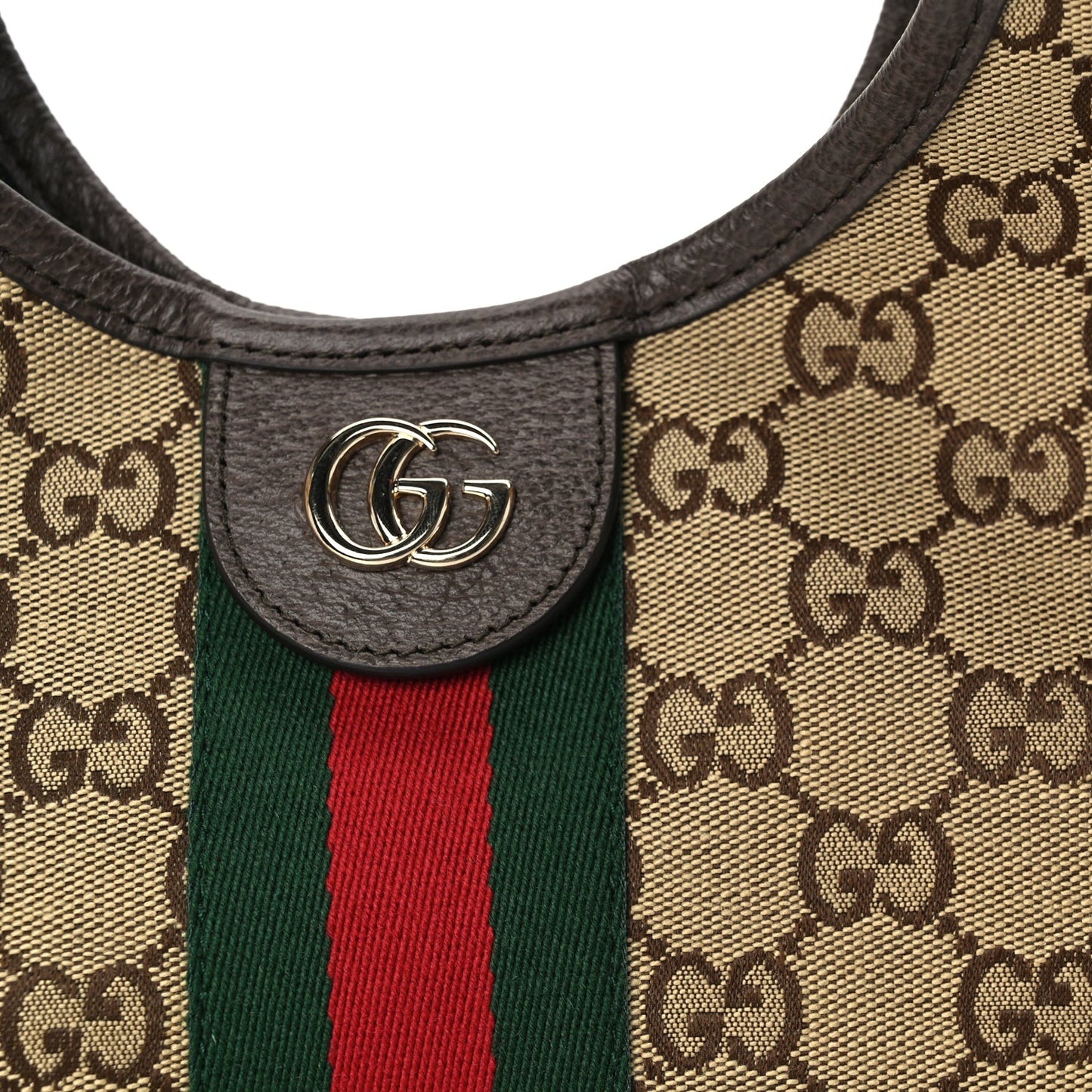 Gucci Monogram Web Small Giglio Tote Beige  Dark Brown