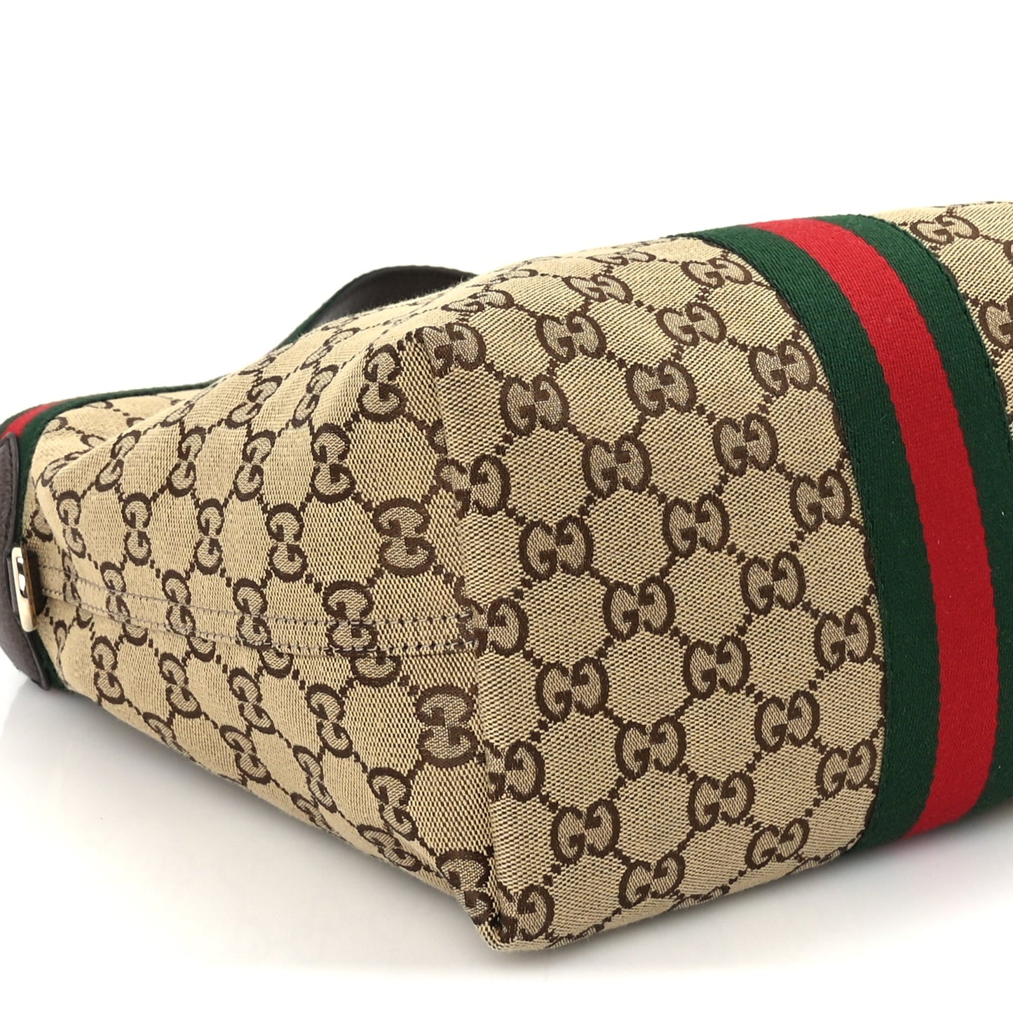 Gucci Monogram Web Small Giglio Tote Beige  Dark Brown