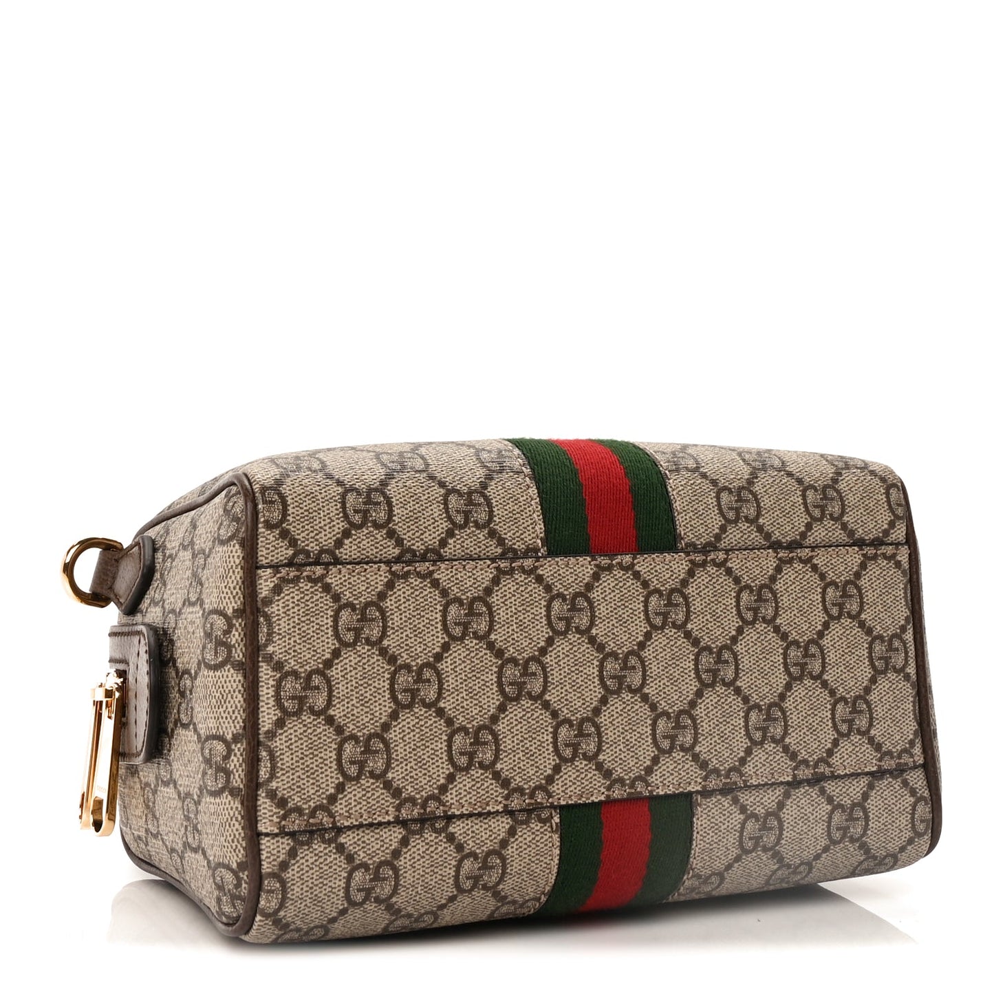 Gucci GG Supreme Monogram Textured Dollar Calfskin Web Mini Ophidia Top Handle Bag Beige Ebony New Acero