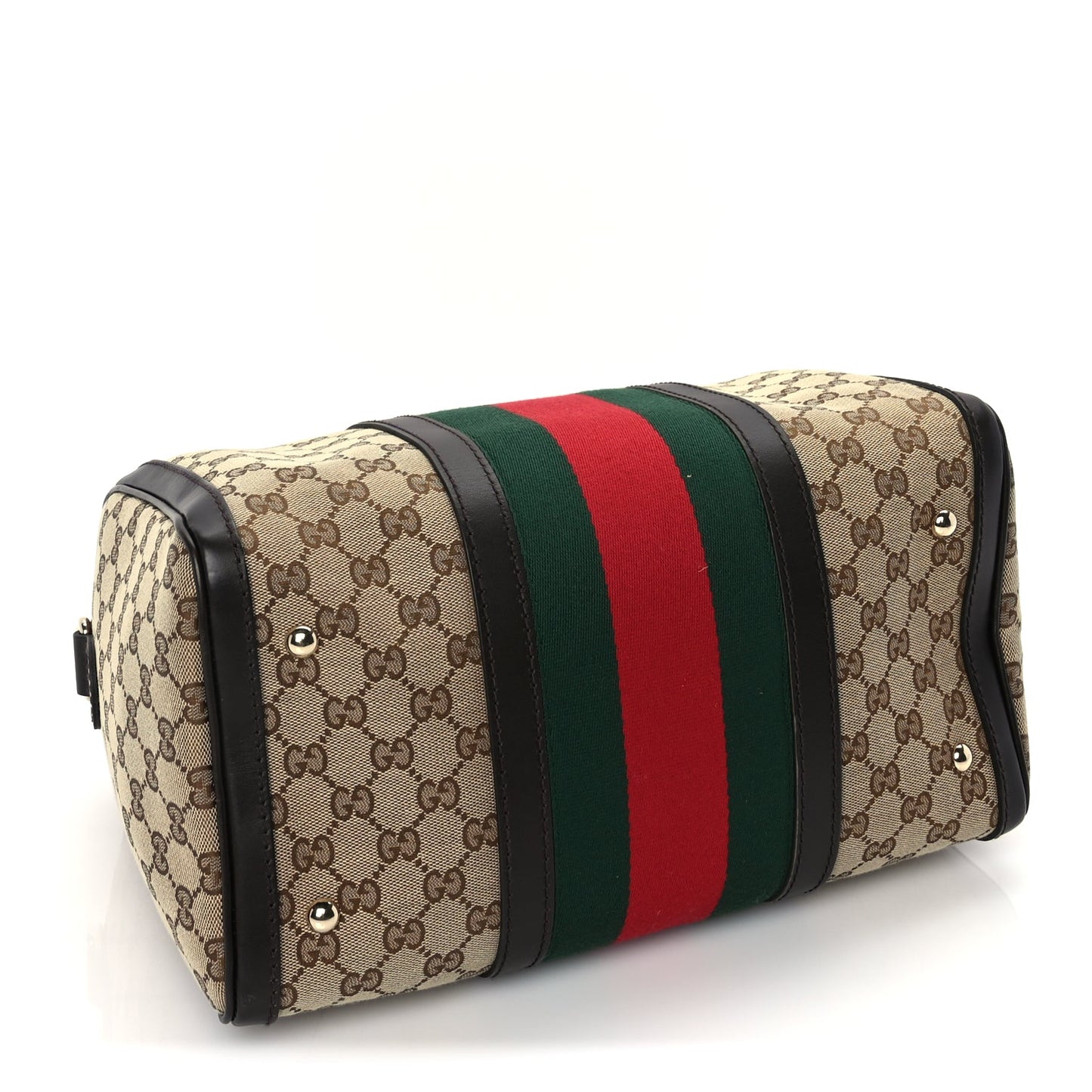 Gucci Monogram Vintage Web Medium Boston  Dark Brown