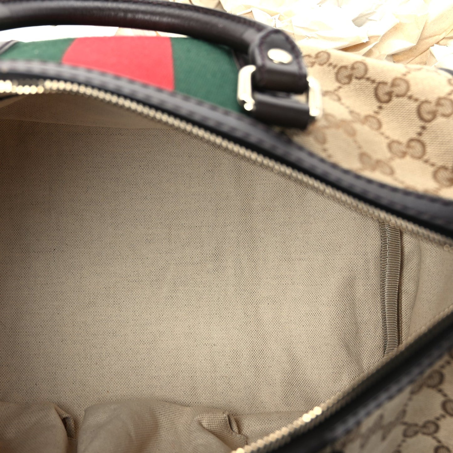 Gucci Monogram Vintage Web Medium Boston  Dark Brown