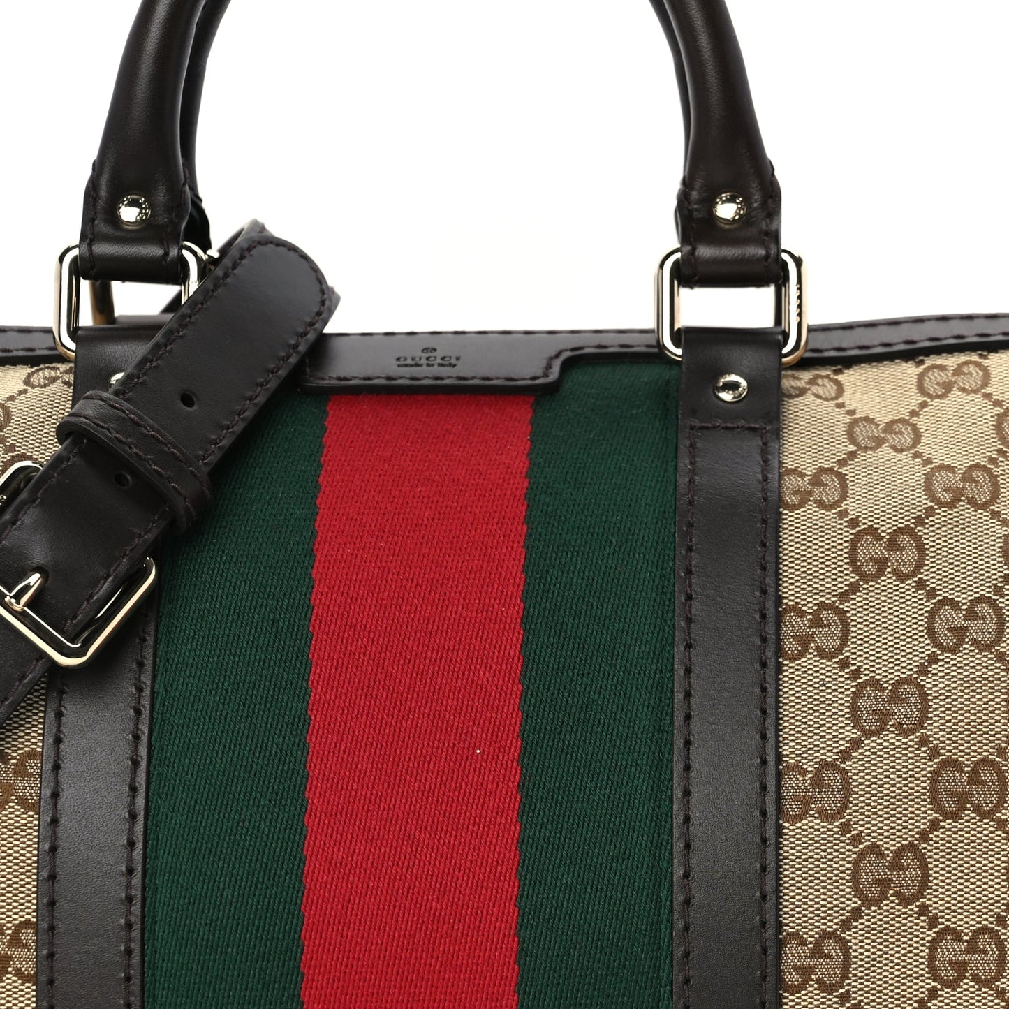 Gucci Monogram Vintage Web Medium Boston  Dark Brown