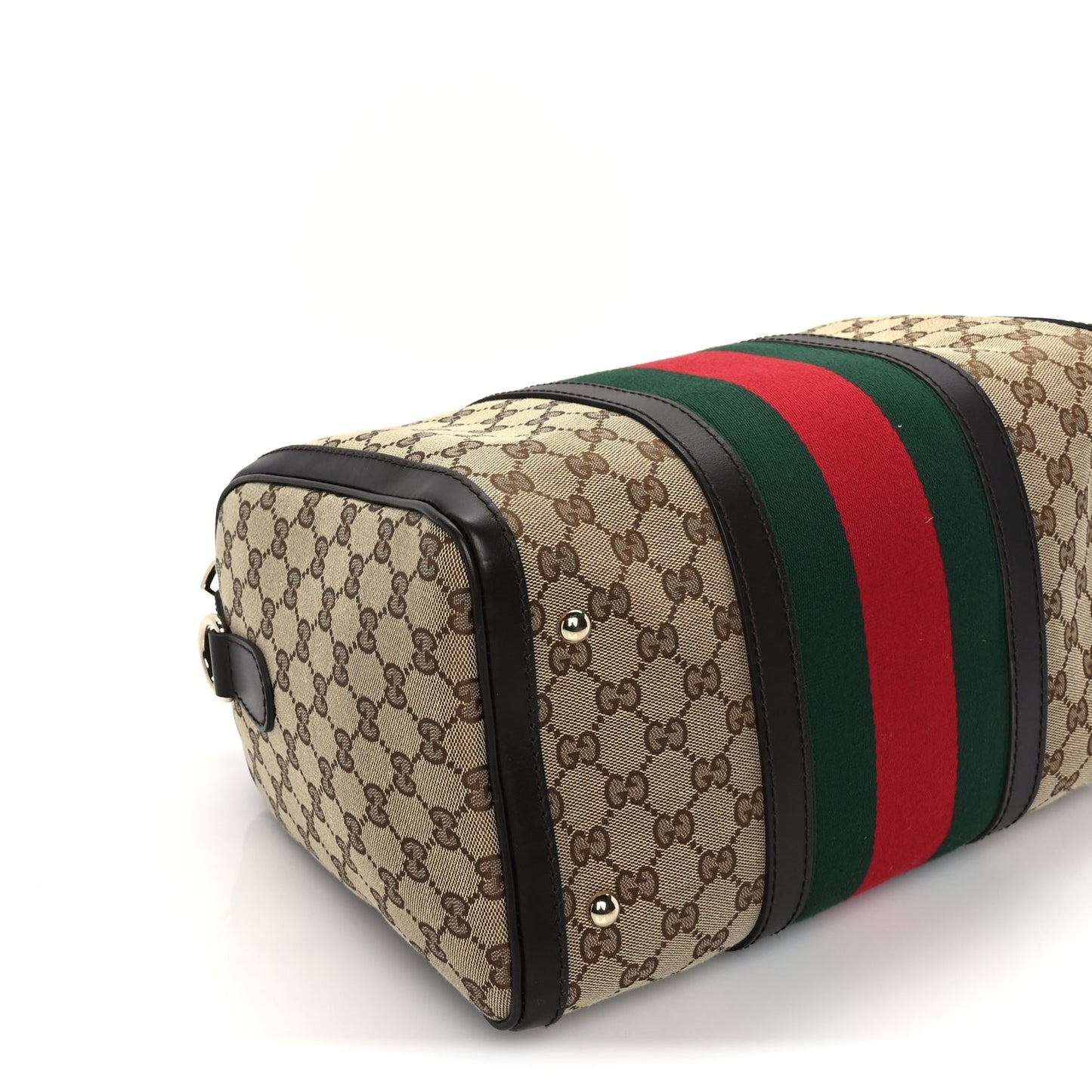 Gucci Monogram Vintage Web Medium Boston  Dark Brown