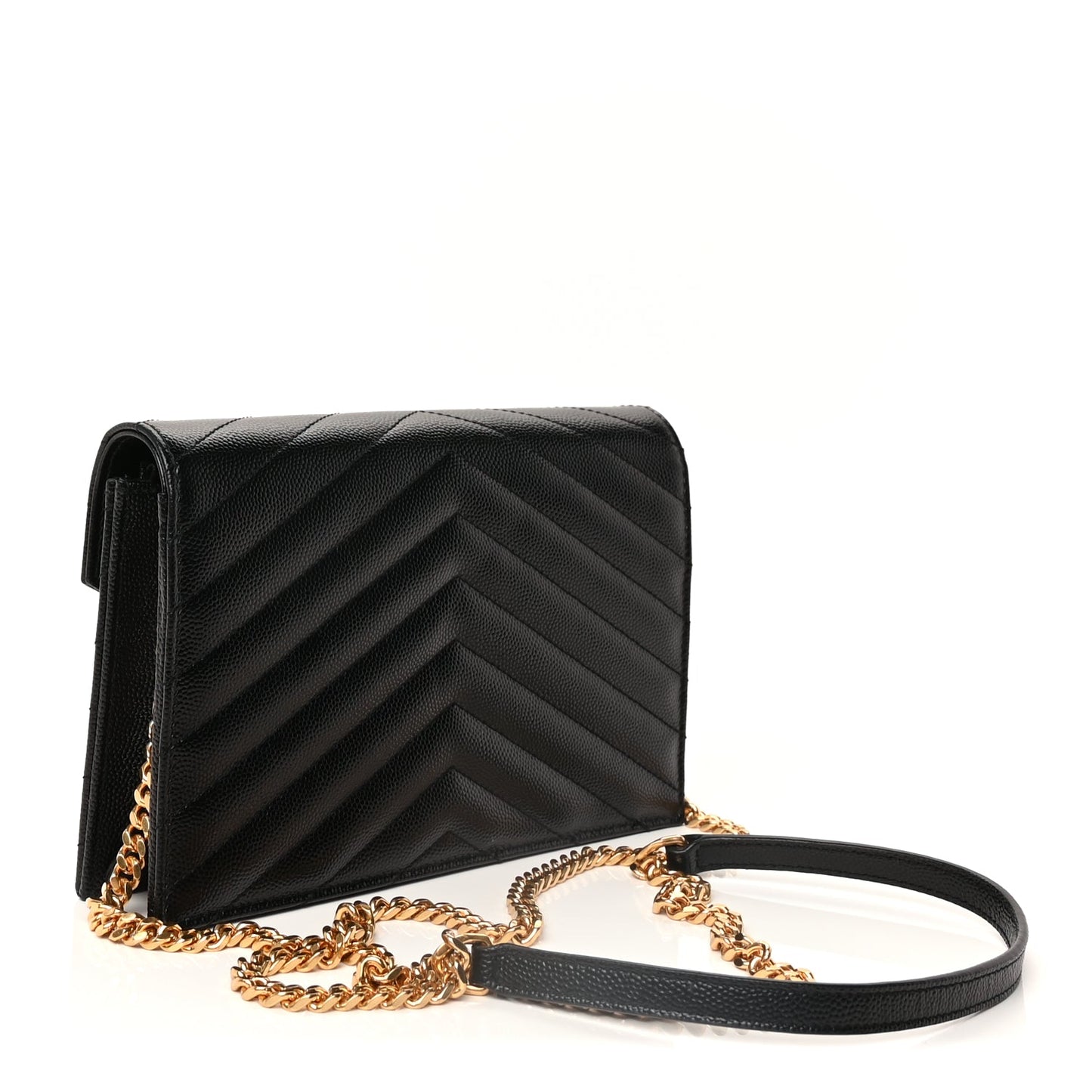 Saint Laurent Grain De Poudre Matelasse Chevron Monogram Envelope Chain Wallet Black