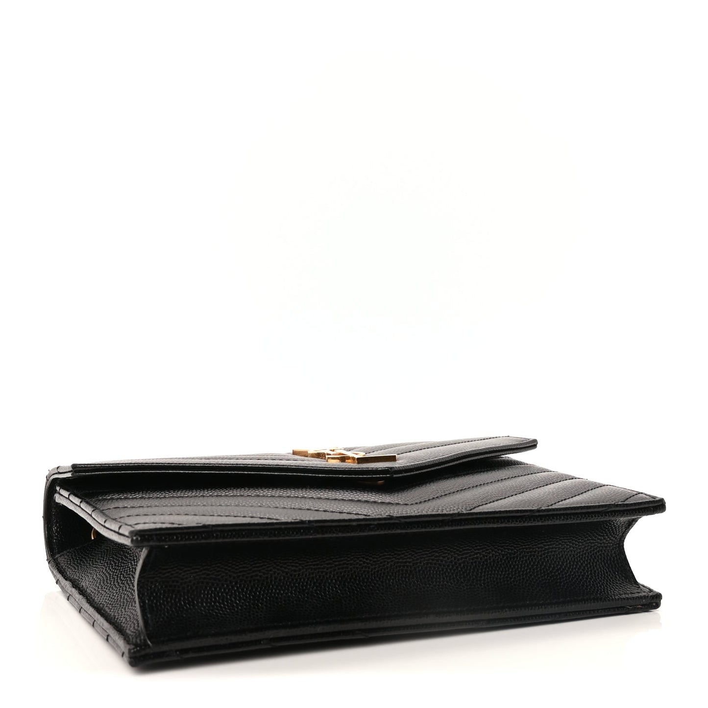 Saint Laurent Grain De Poudre Matelasse Chevron Monogram Envelope Chain Wallet Black