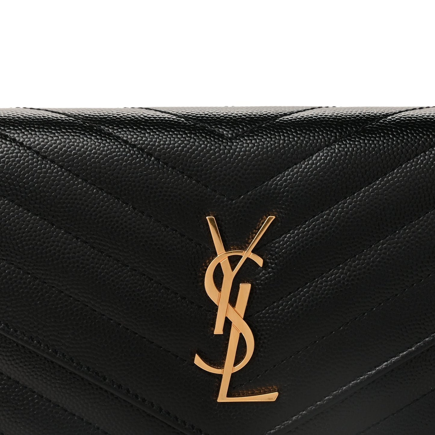 Saint Laurent Grain De Poudre Matelasse Chevron Monogram Envelope Chain Wallet Black