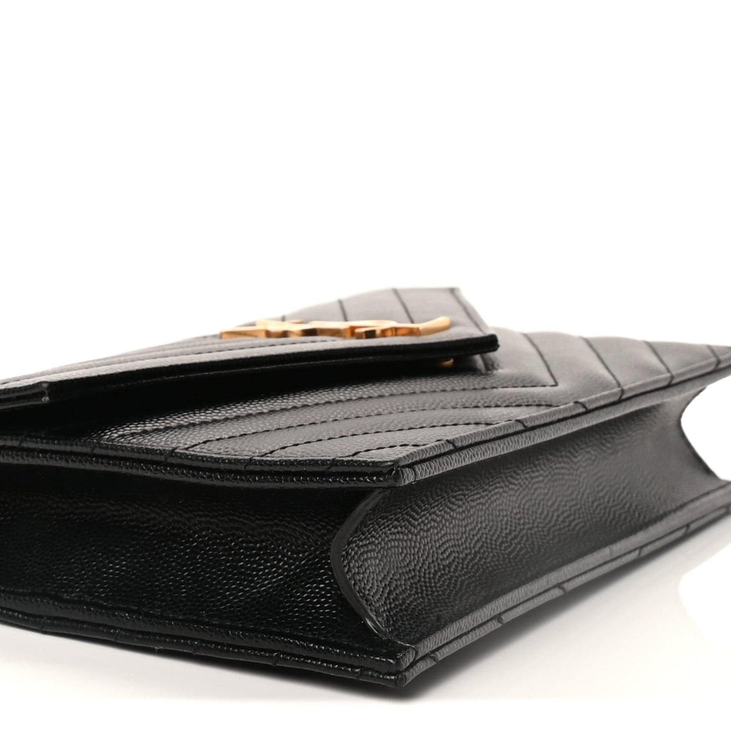 Saint Laurent Grain De Poudre Matelasse Chevron Monogram Envelope Chain Wallet Black