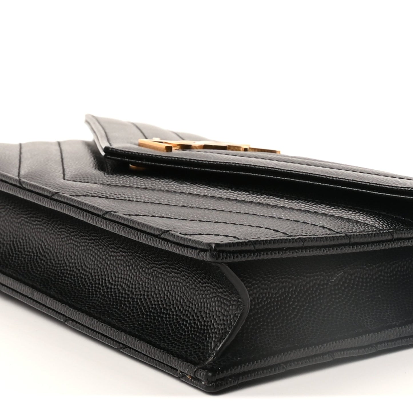 Saint Laurent Grain De Poudre Matelasse Chevron Monogram Envelope Chain Wallet Black