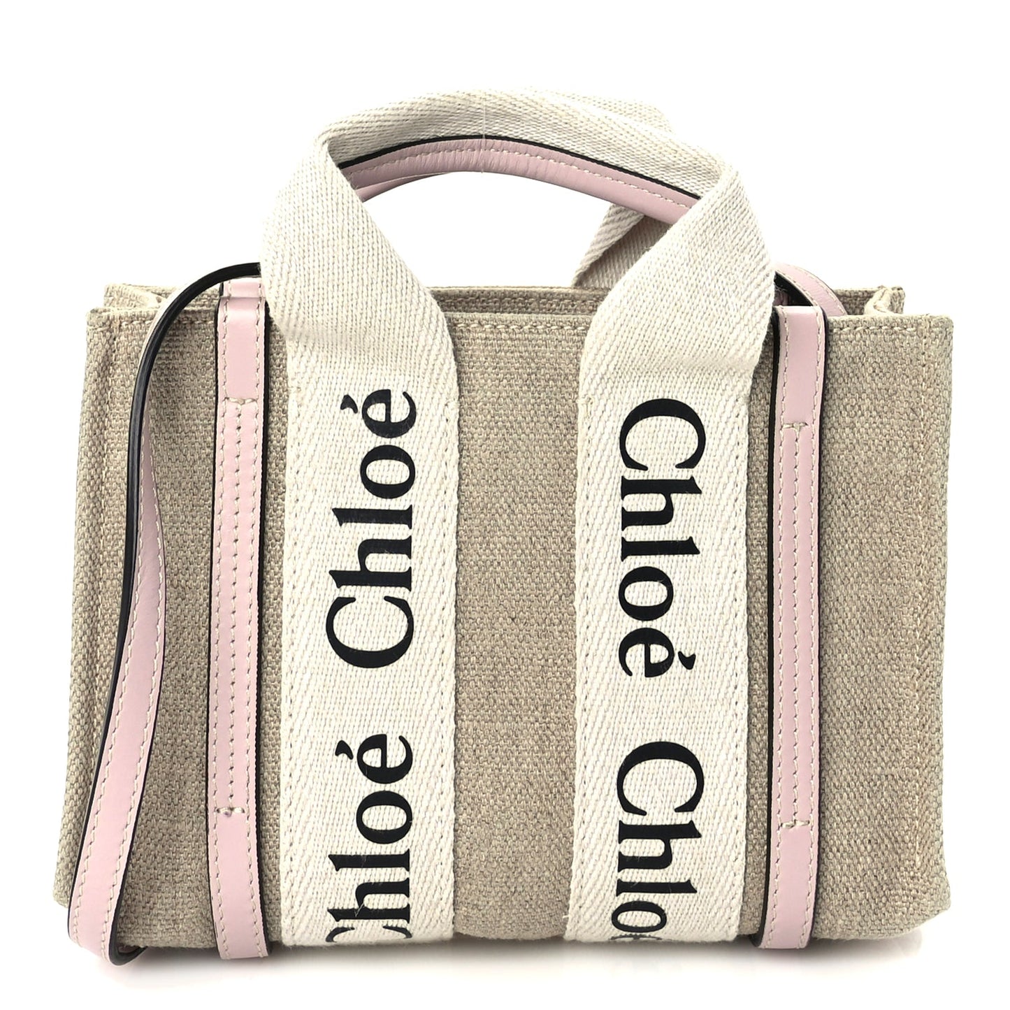Chloe Cotton Calfskin Mini Woody Ribbon Tote  White Pink