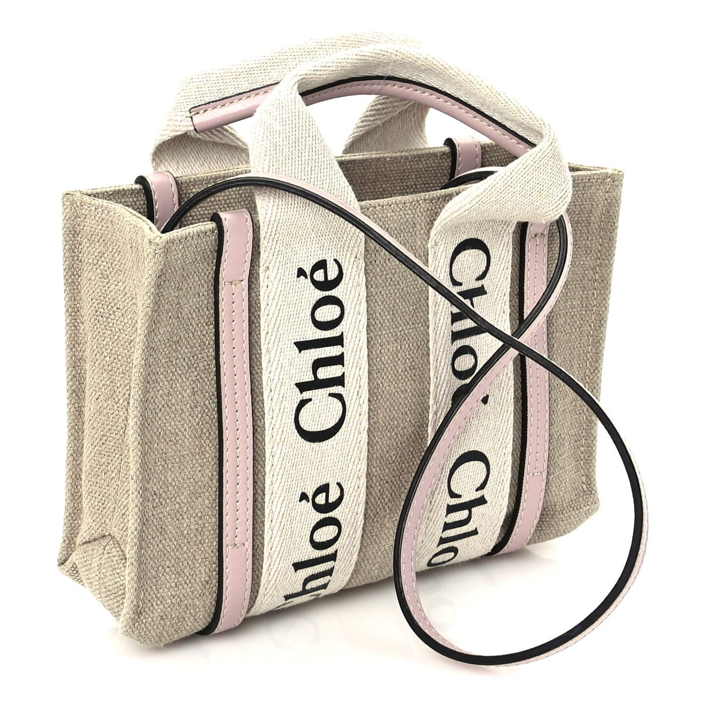 Chloe Cotton Calfskin Mini Woody Ribbon Tote  White Pink
