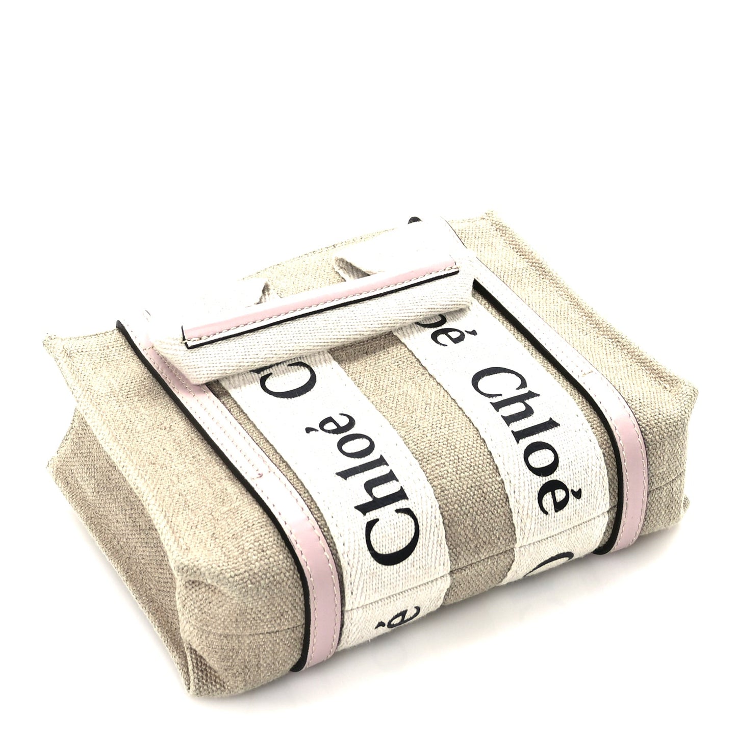 Chloe Cotton Calfskin Mini Woody Ribbon Tote  White Pink