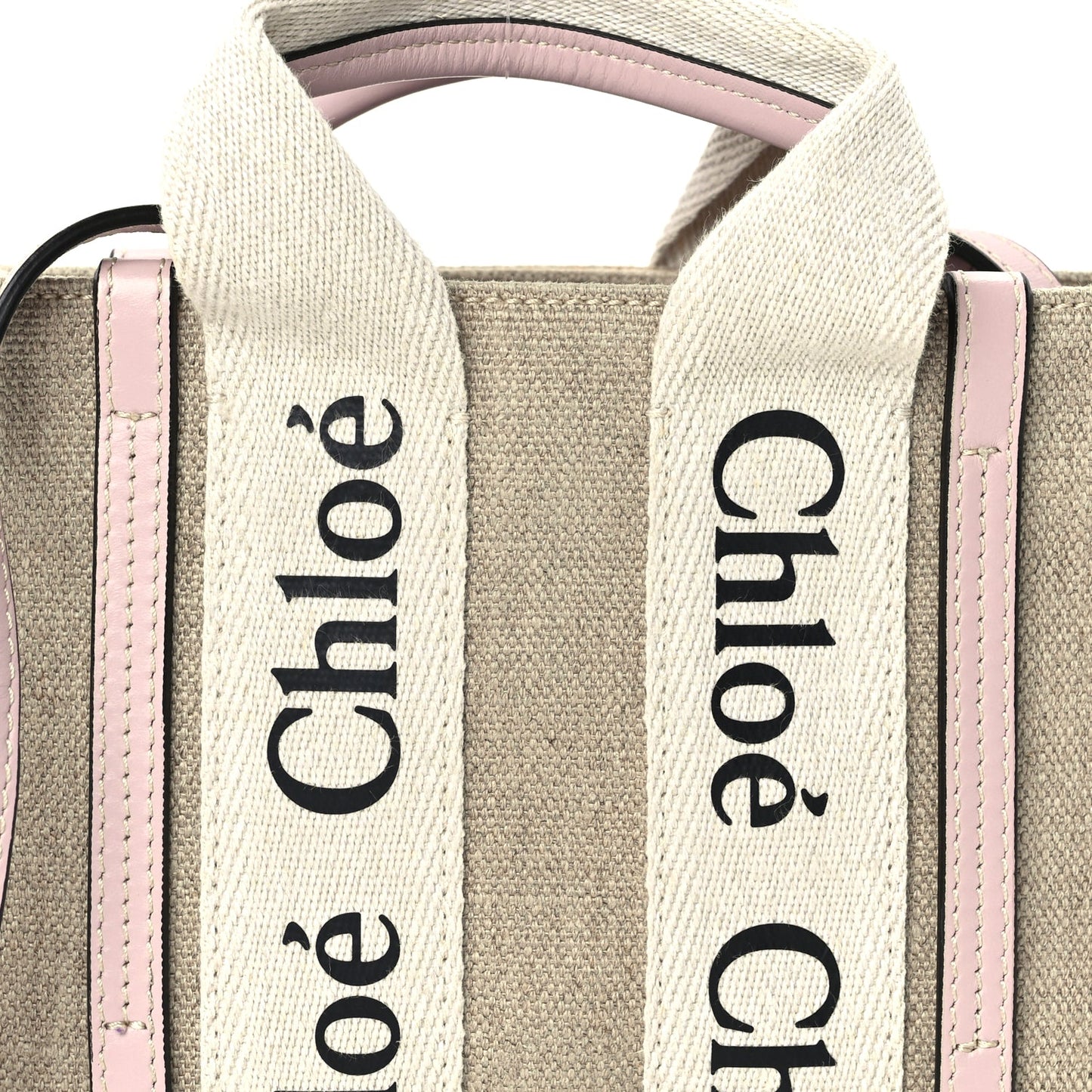 Chloe Cotton Calfskin Mini Woody Ribbon Tote  White Pink