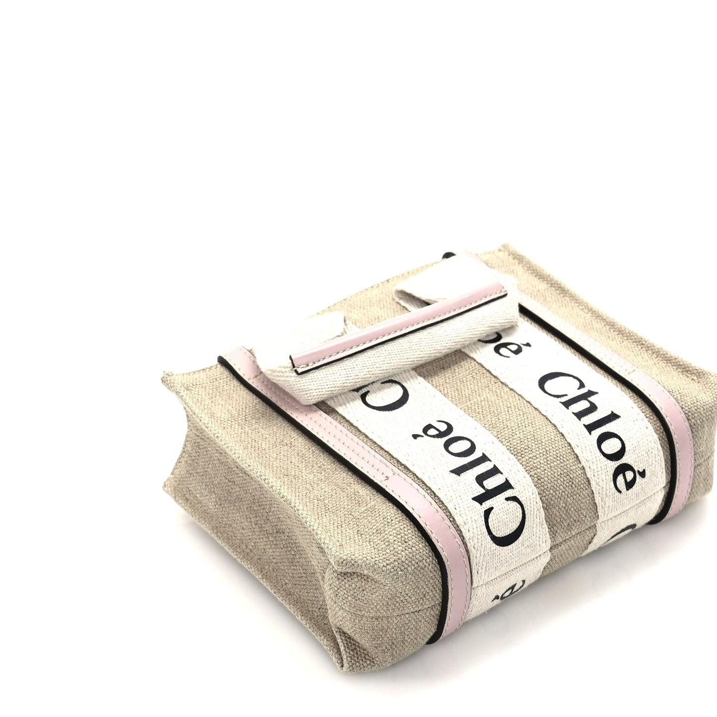 Chloe Cotton Calfskin Mini Woody Ribbon Tote  White Pink