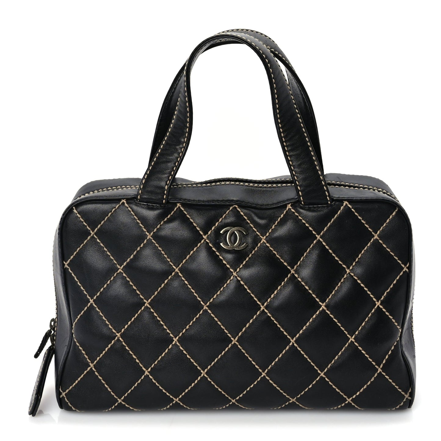 Chanel Calfskin Wild Stitch Top Handle Bag Black