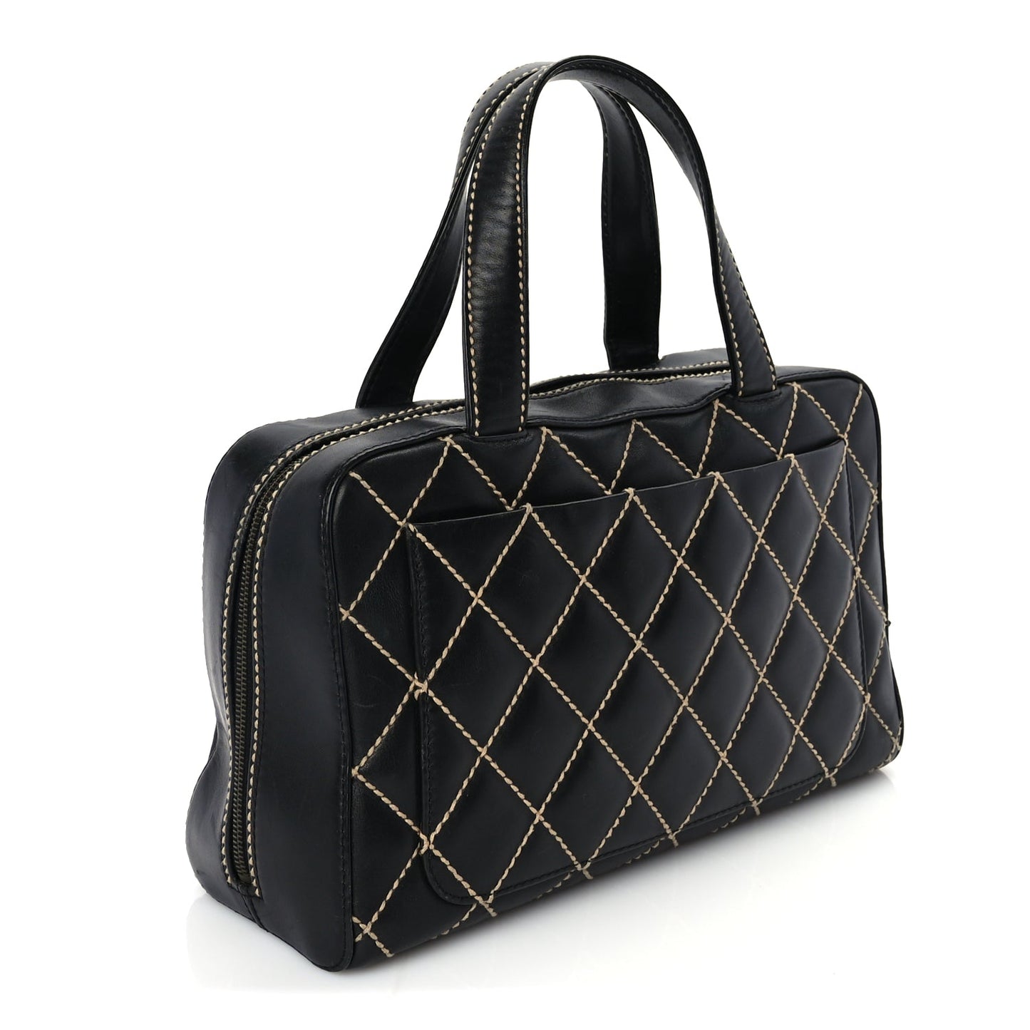 Chanel Calfskin Wild Stitch Top Handle Bag Black