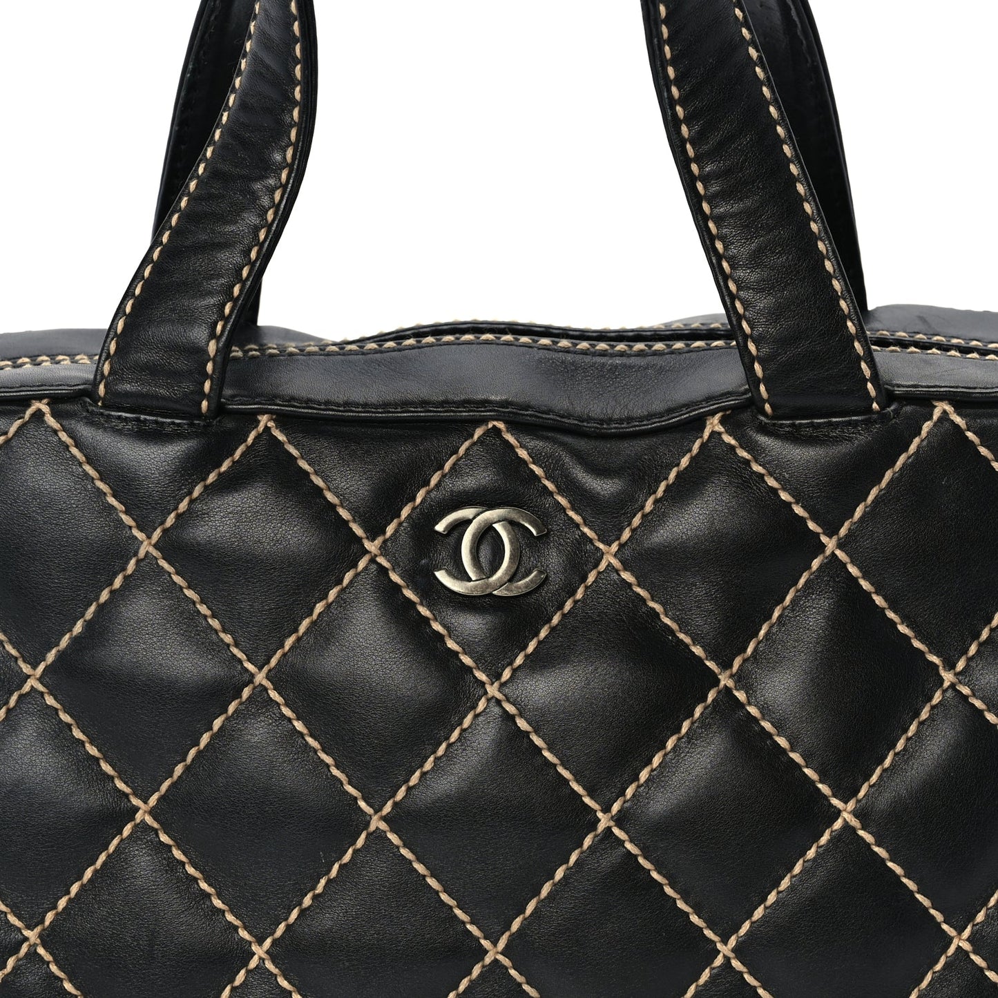 Chanel Calfskin Wild Stitch Top Handle Bag Black