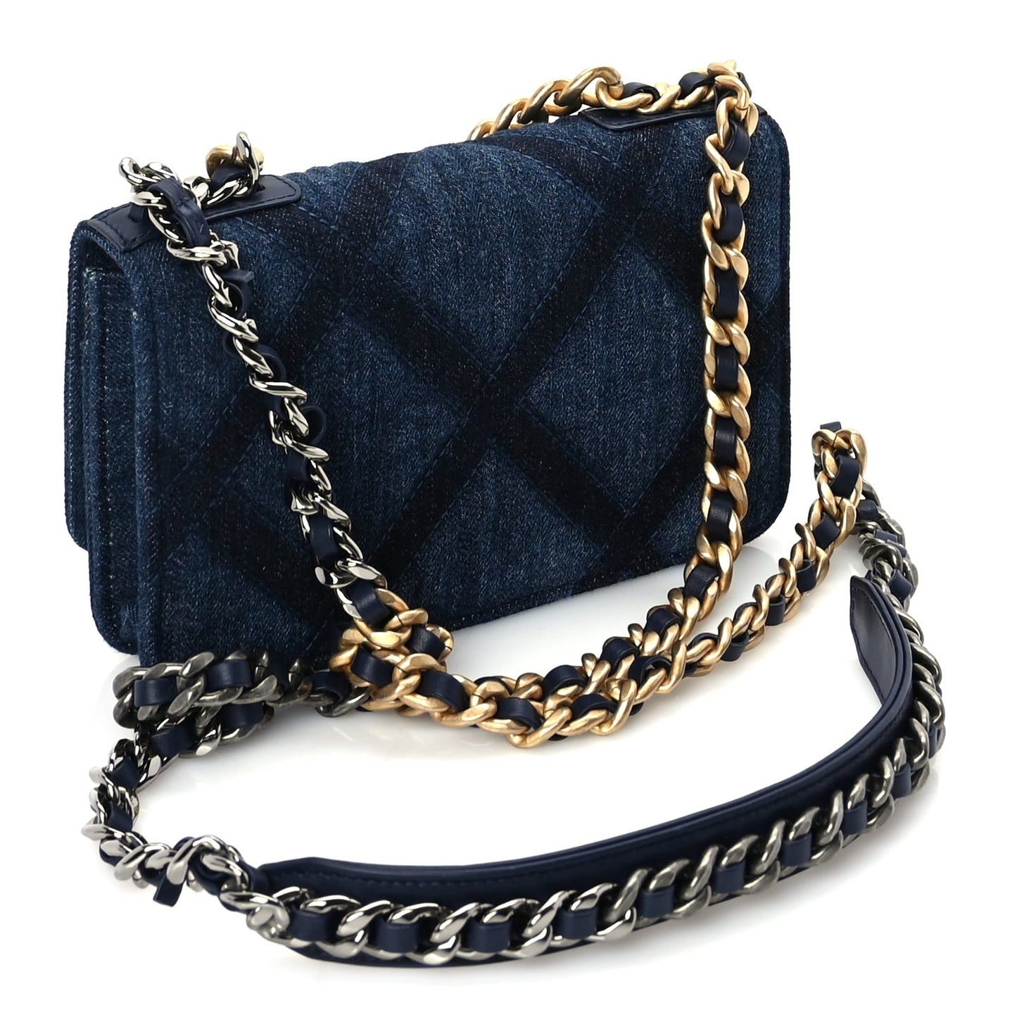 Chanel Denim Quilted 19 Wallet On Chain WOC  Blue