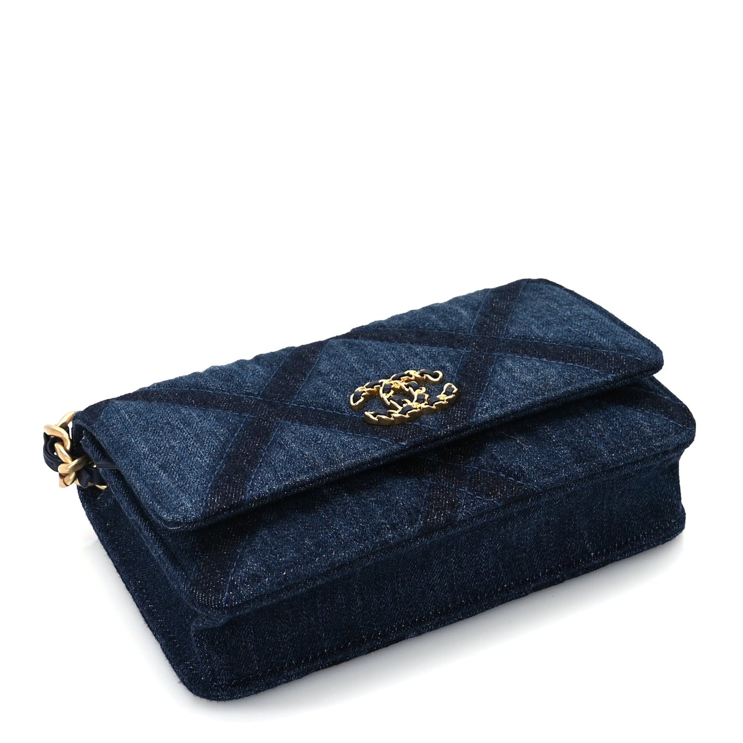 Chanel Denim Quilted 19 Wallet On Chain WOC  Blue