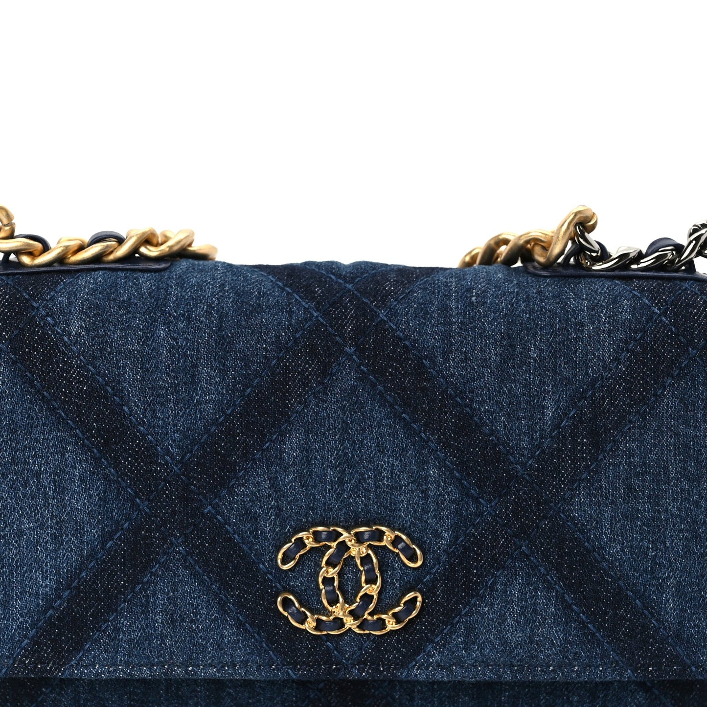 Chanel Denim Quilted 19 Wallet On Chain WOC  Blue