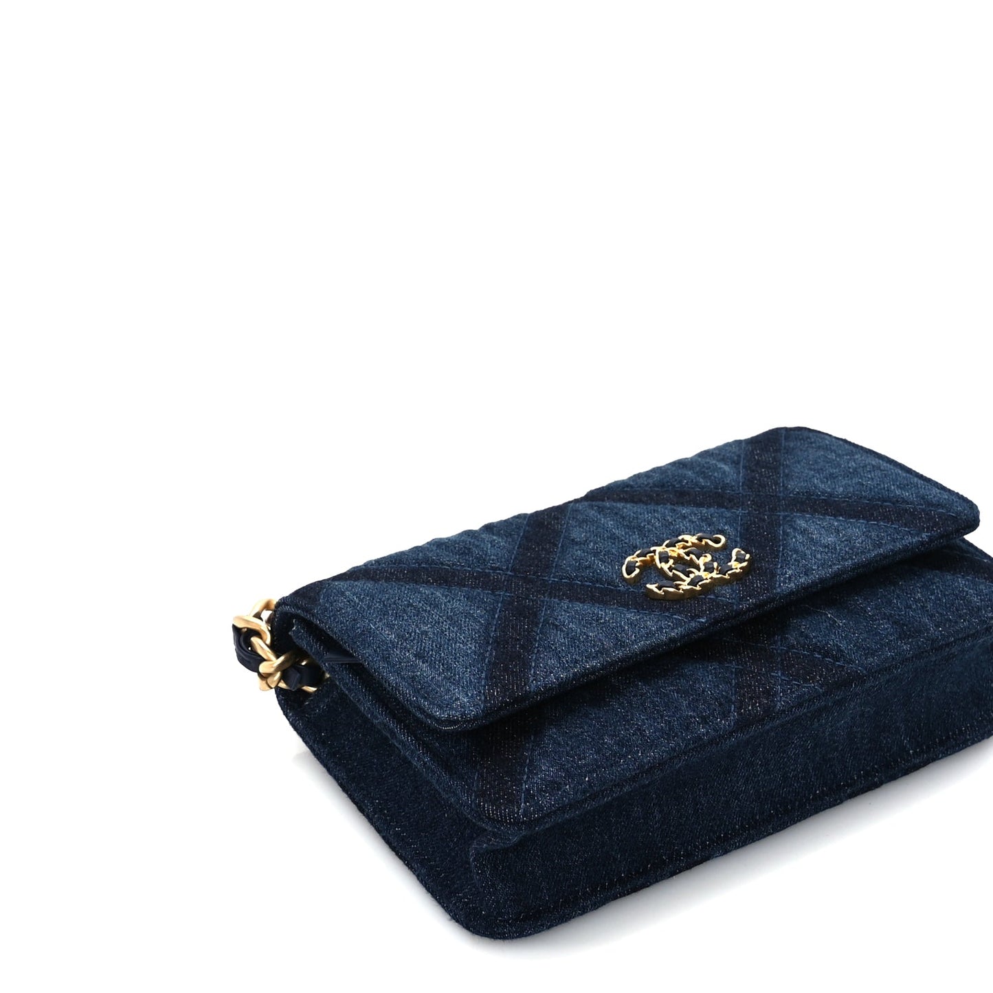 Chanel Denim Quilted 19 Wallet On Chain WOC  Blue