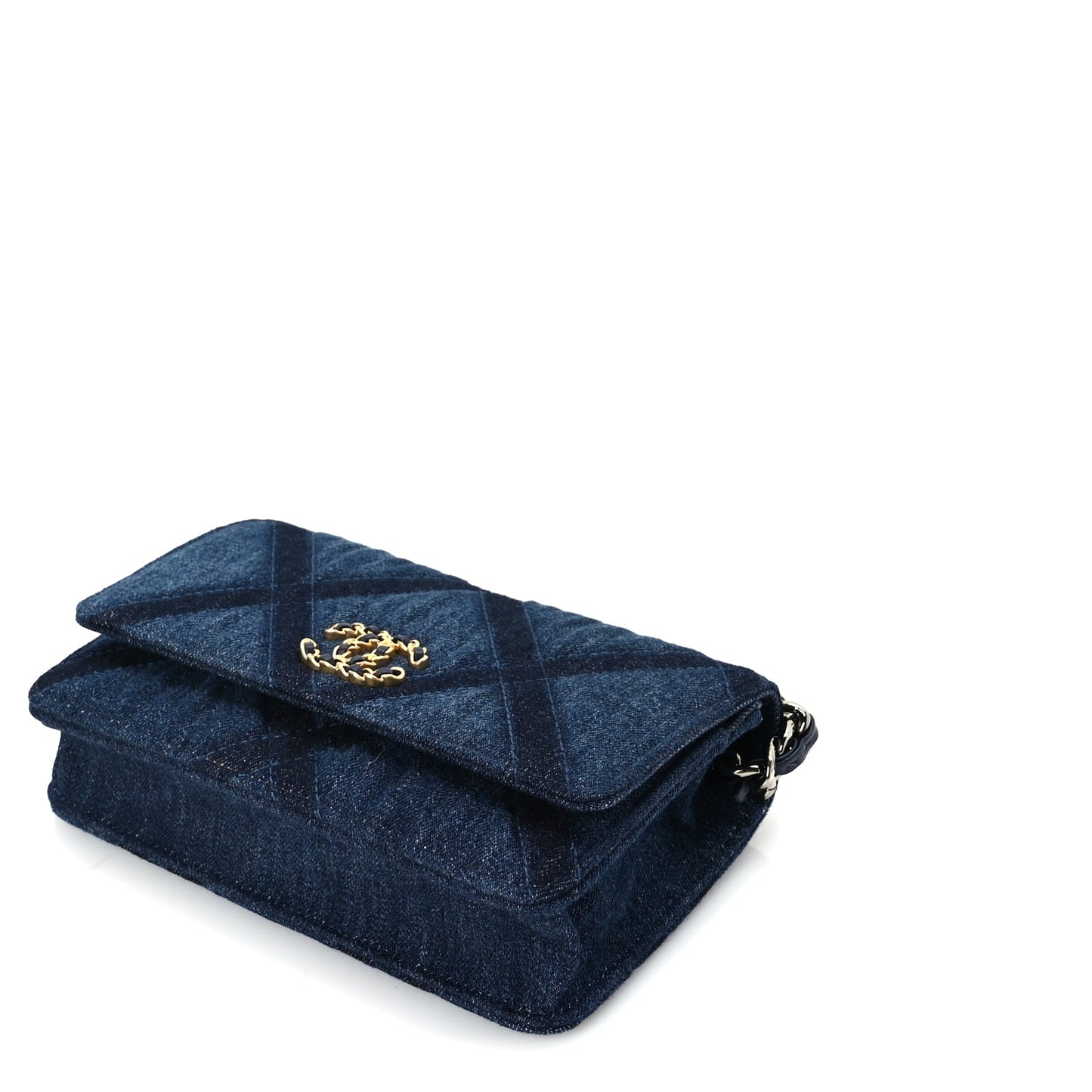 Chanel Denim Quilted 19 Wallet On Chain WOC  Blue