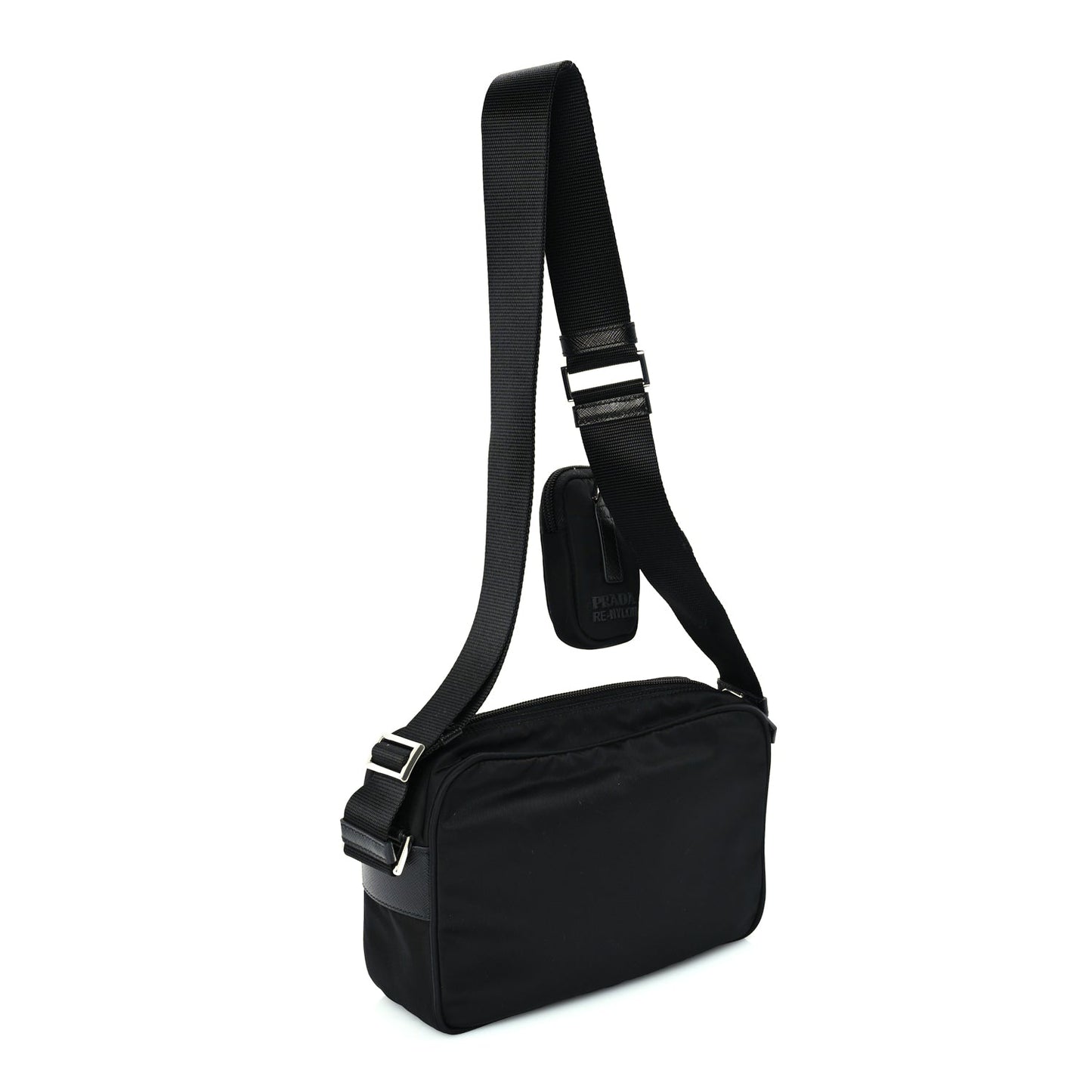 Prada Re-Nylon Vela Saffiano Pocket Double Zip Shoulder Bag  Black