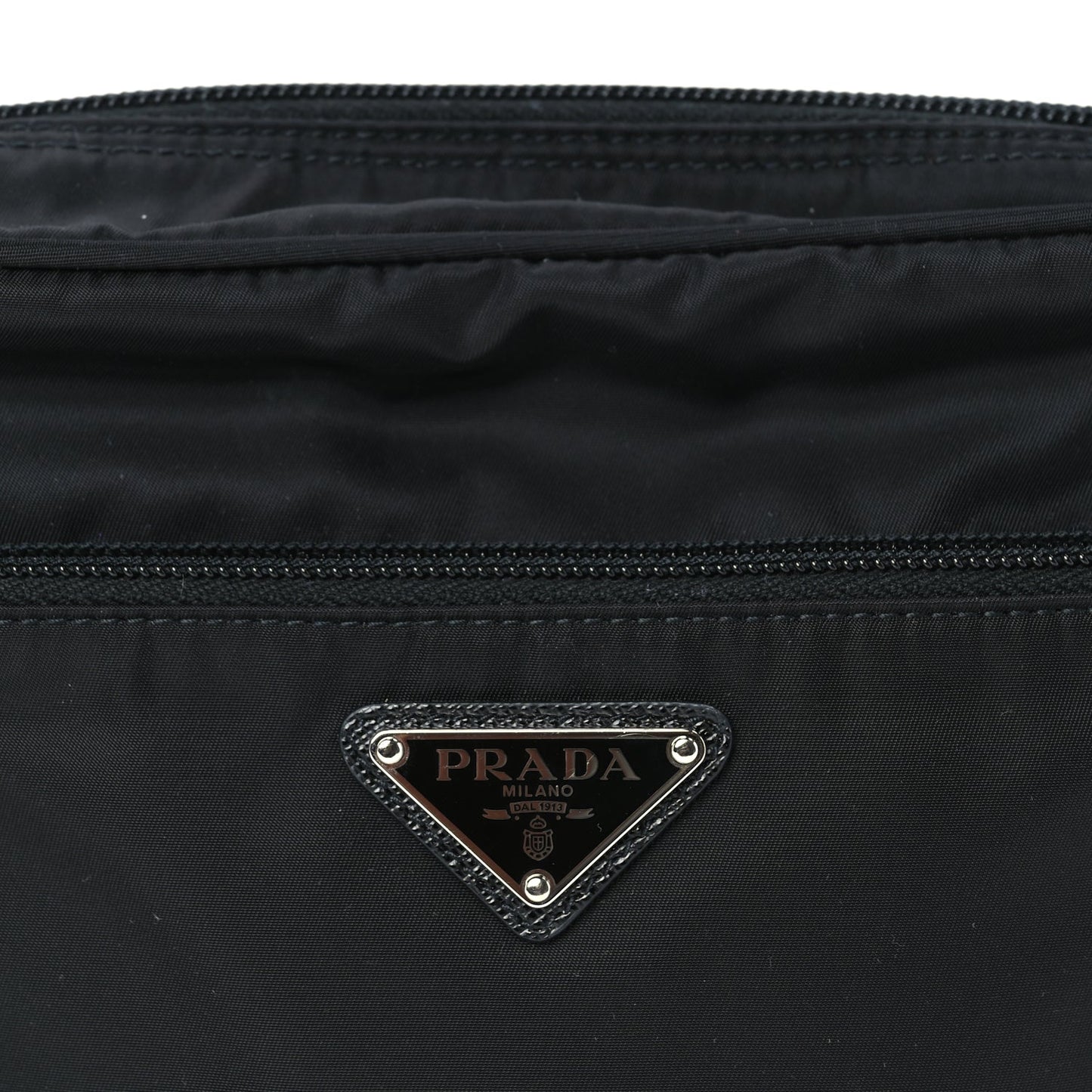Prada Re-Nylon Vela Saffiano Pocket Double Zip Shoulder Bag  Black