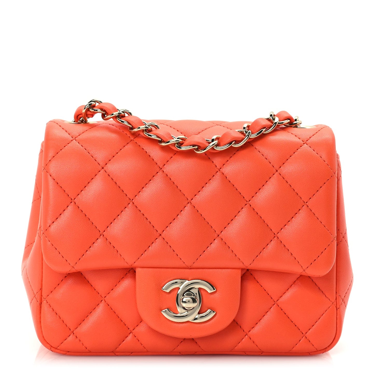 Chanel Lambskin Quilted Mini Square Flap Orange