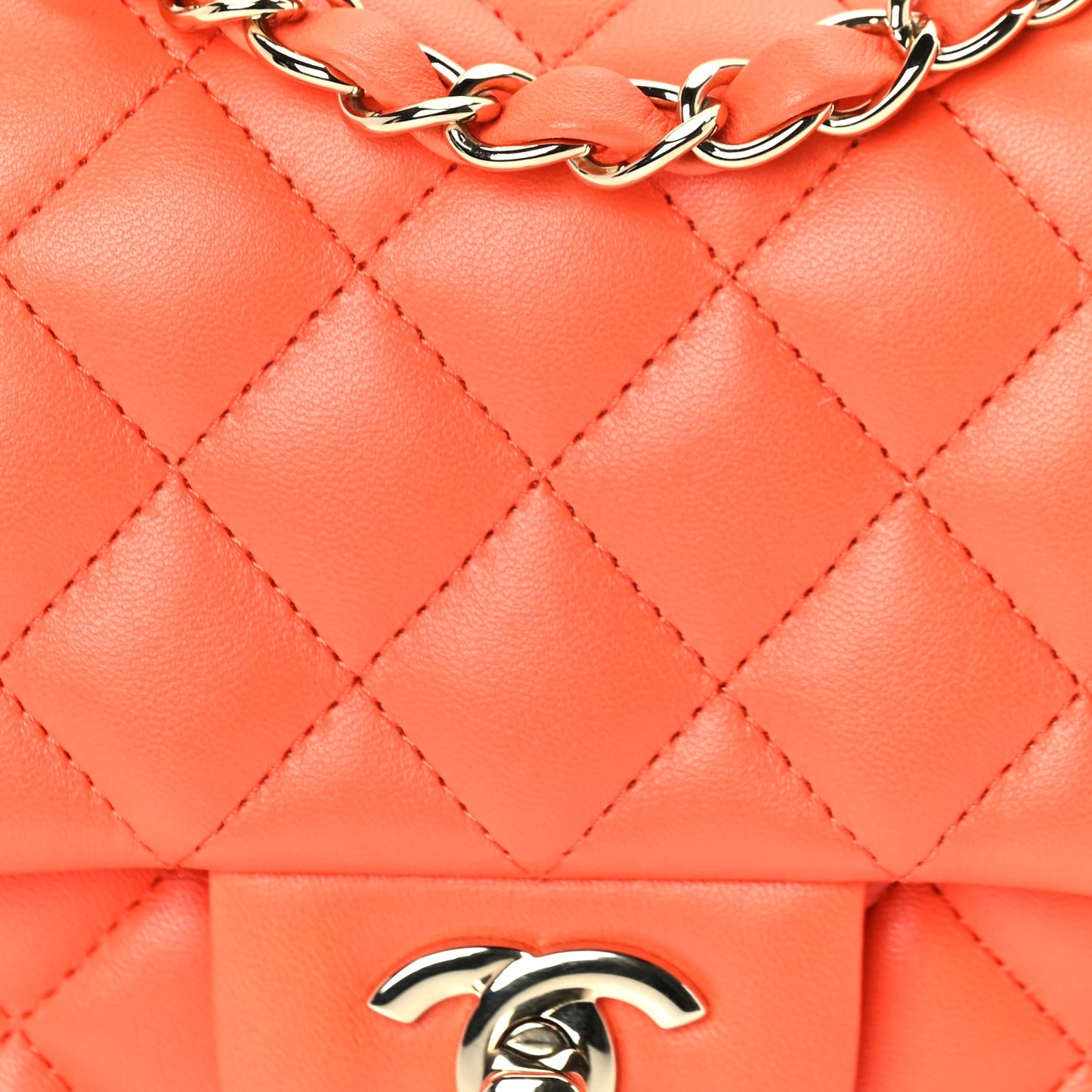 Chanel Lambskin Quilted Mini Square Flap Orange